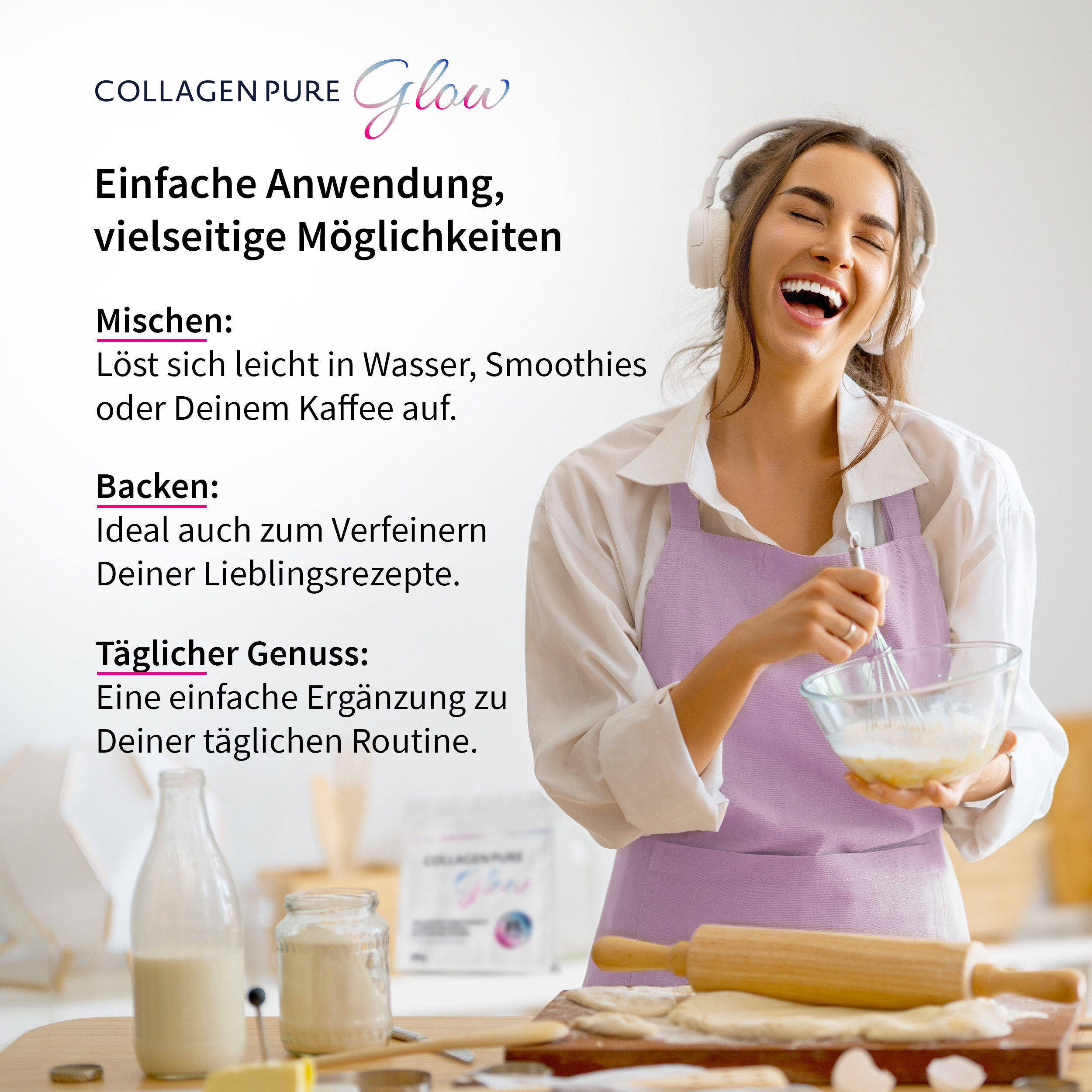 COLLAGEN PURE COLLAGEN PURE Glow Kollagen Pulver, Geschmacks- und geruchsneutral – aus zertifizierter Rinder-Weidehaltung à 500 g