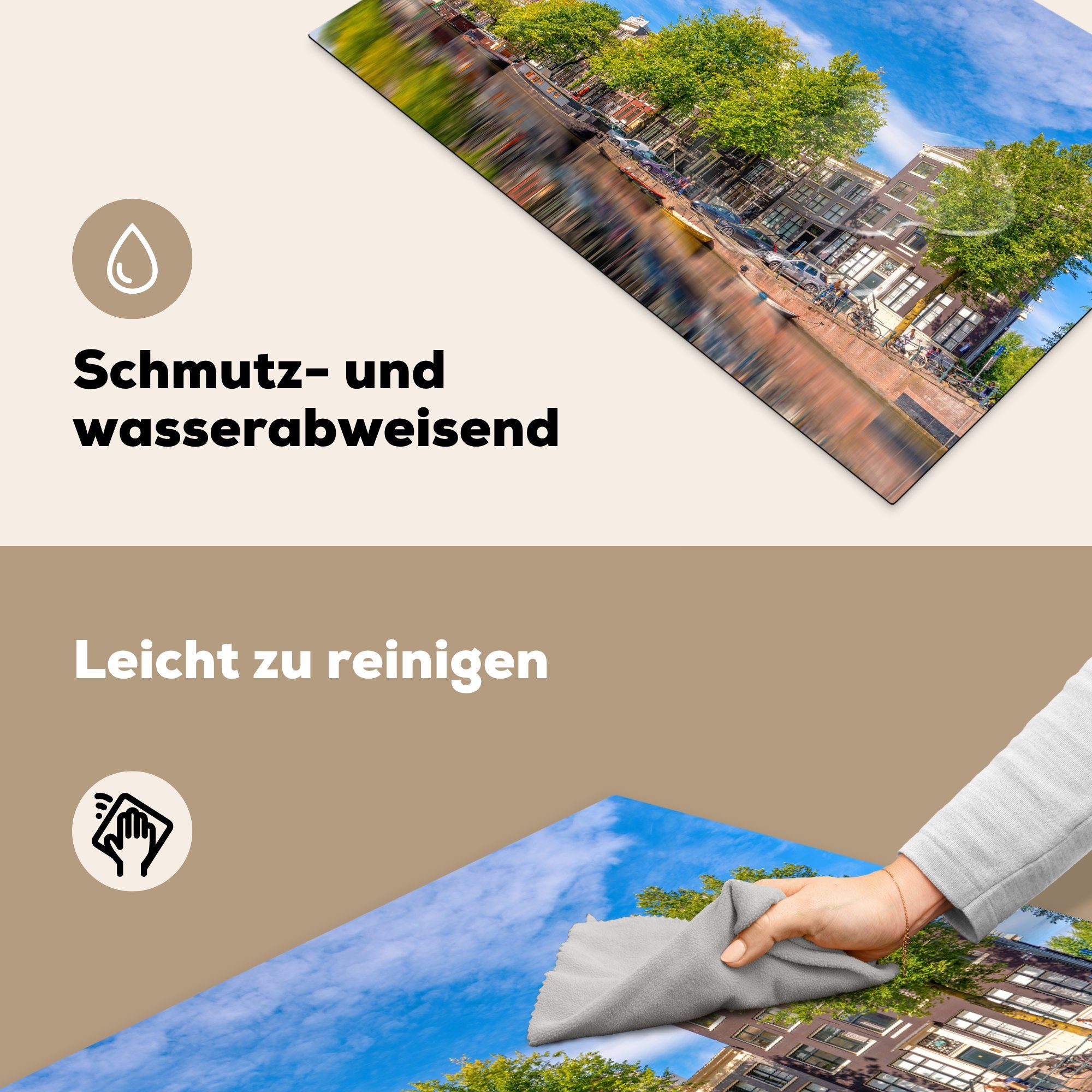 MuchoWow Herdblende-/Abdeckplatte Sonniger Amsterdam, für Ceranfeldabdeckung Induktionskochfeld 81x52 Schutz cm, küche, die Eindruck Vinyl, (1 der tlg), Prinsengracht von in