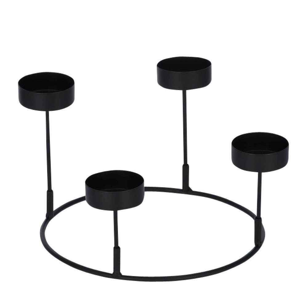 Online-Fuchs Kerzenständer 3 in 1 Kerzenhalter aus Metall in Schwarz, ideal als Adventskranz (Individuell in der Gestaltung, Halter für je 4 Stumpenkerzen, 4 Stabkerzen oder 4 Teelichter), Grundgestell 20 cm Durchmesser