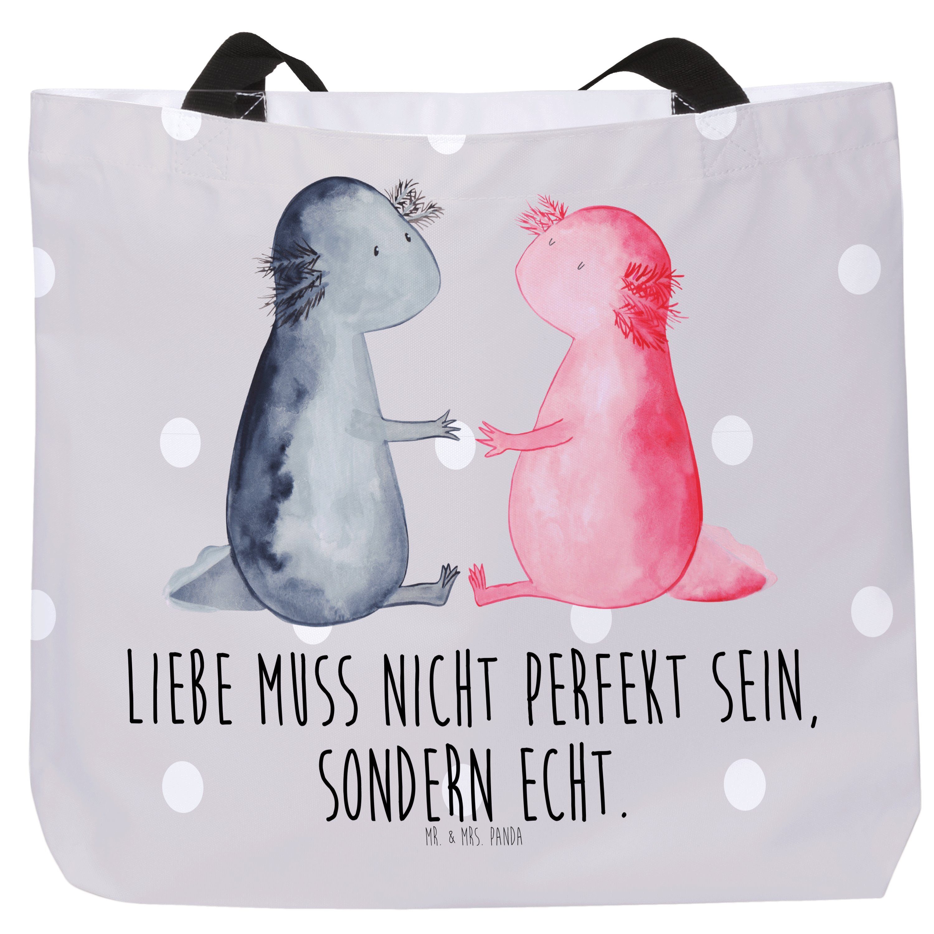 Mr. & Mrs. Panda Shopper Axolotl Liebe - Grau Pastell - Geschenk, Strandtasche, glücklich, Tra (1-tlg)