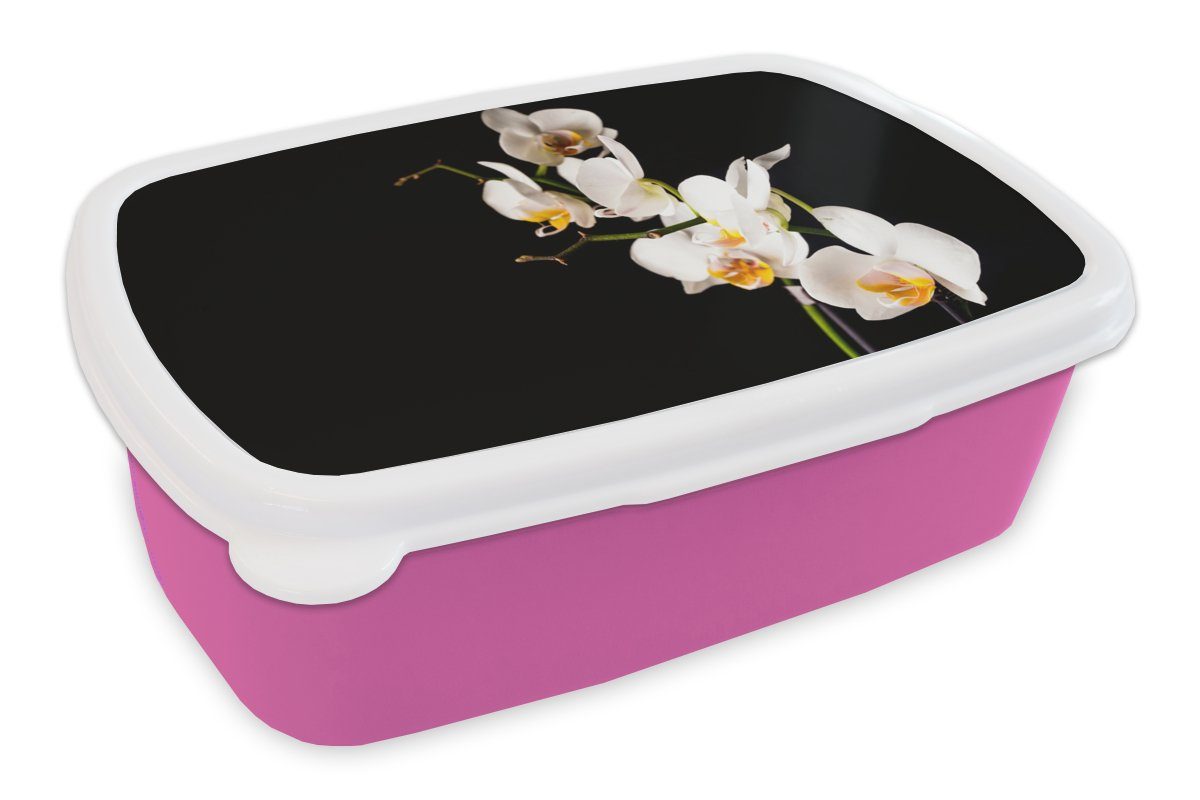 MuchoWow Lunchbox Orchidee - Blumen - Pflanzen - Botanisch, Kunststoff, (2-tlg), Brotbox für Erwachsene, Brotdose Kinder, Snackbox, Mädchen, Kunststoff rosa