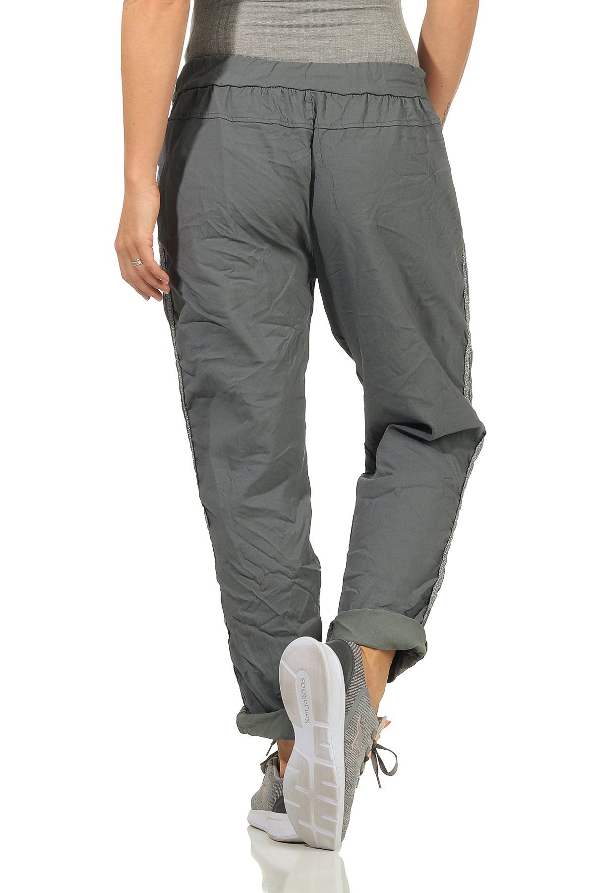 Mississhop Jogginghose Damen Hose Baumwollhose mit Seitlichen Silberstreifen M.348