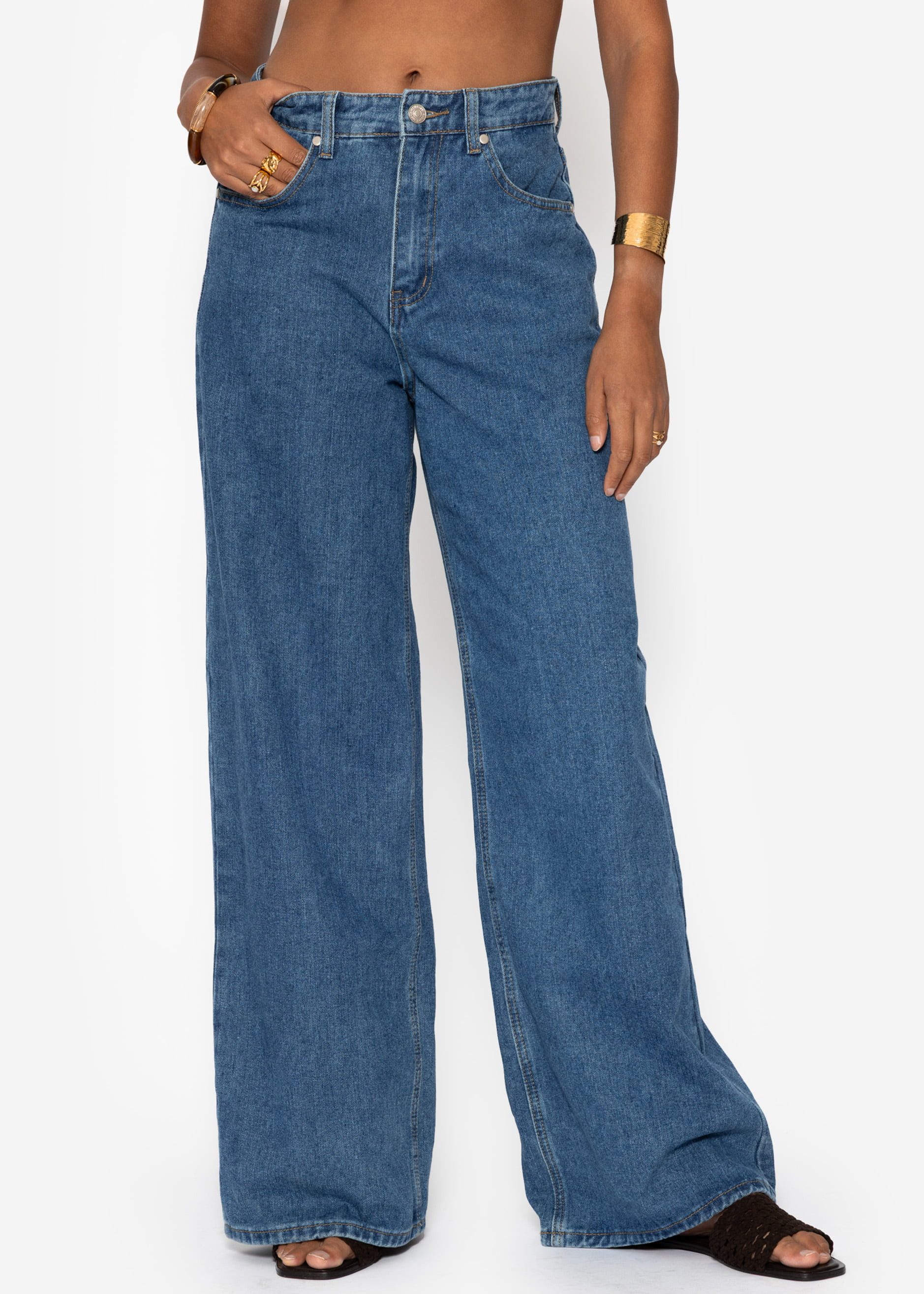 SASSYCLASSY 5-Pocket-Jeans Highwaist Jeans mit weitem Bein für Damen Wide Leg Jeanshose im klassischen 5-Pocket-Stil Blau – Bild 3 von 5