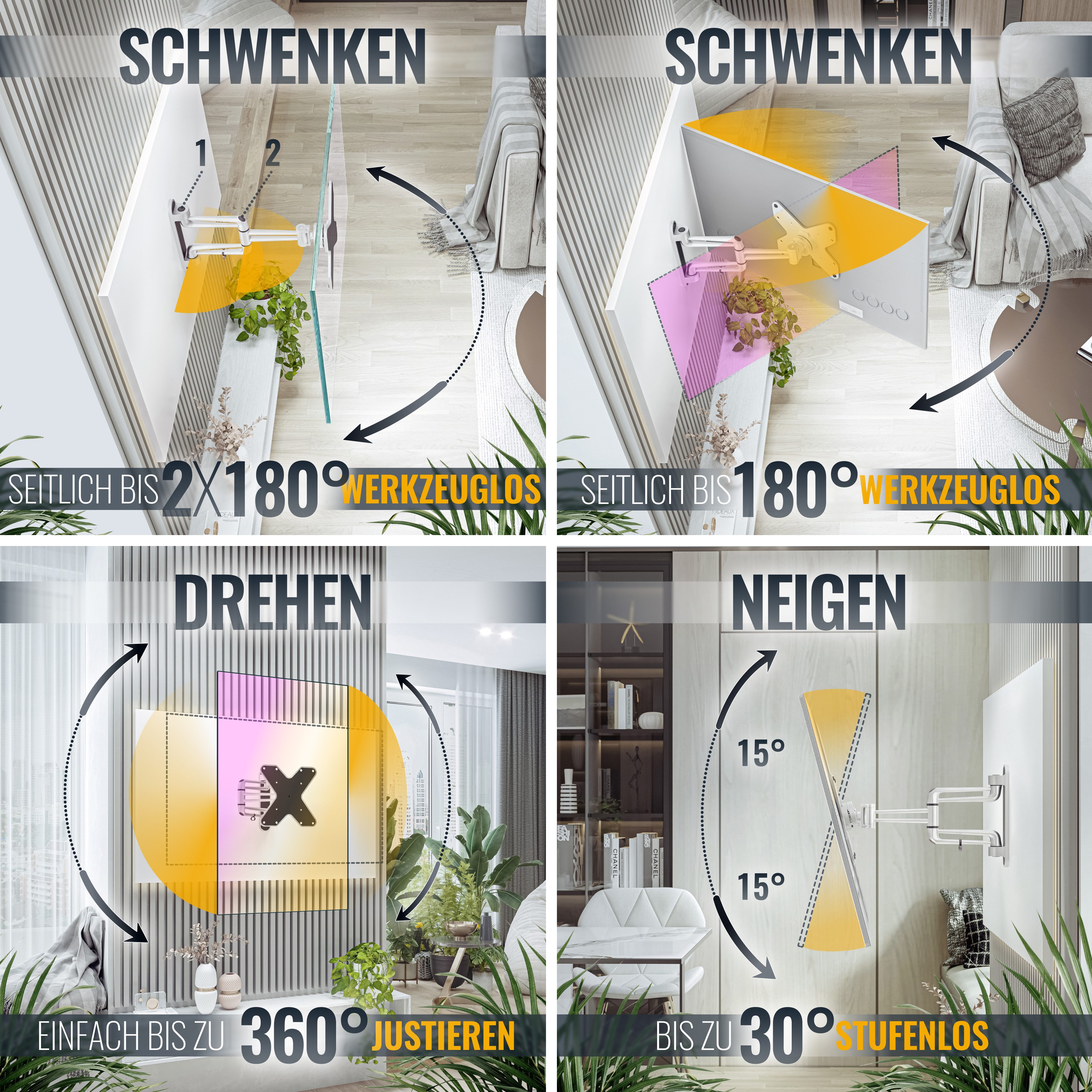 RICOO TV-Wandhalterung TV Monitor Wandhalterung 13"-29" bis 20 Kg artikulierend S2122, (bis 29 Zoll, VESA bis 200x200, 1-tlg., 20 Kg Aufnahme, 13" bis 29" (33-74 cm) Bildschirm Diagonale, bis 30° neigbar, bis 180°schwenkbar, ausziehbar Wand Halterung)