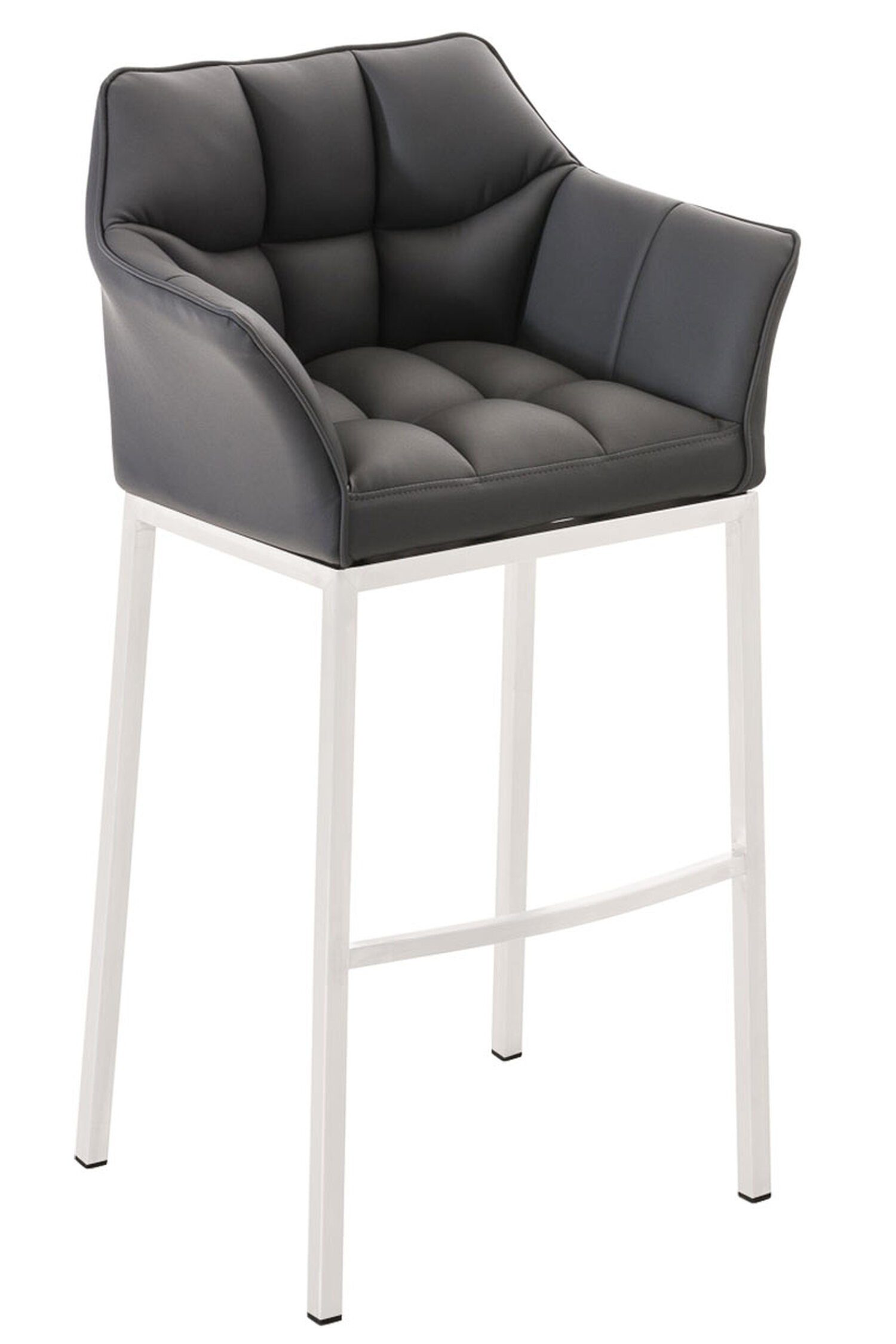 TPFLiving Barhocker Damaso (mit Rückenlehne und Fußstütze - Hocker für Theke & Küche), 4-Fuß Gestell weiß - Sitzfläche: Kunstleder Grau