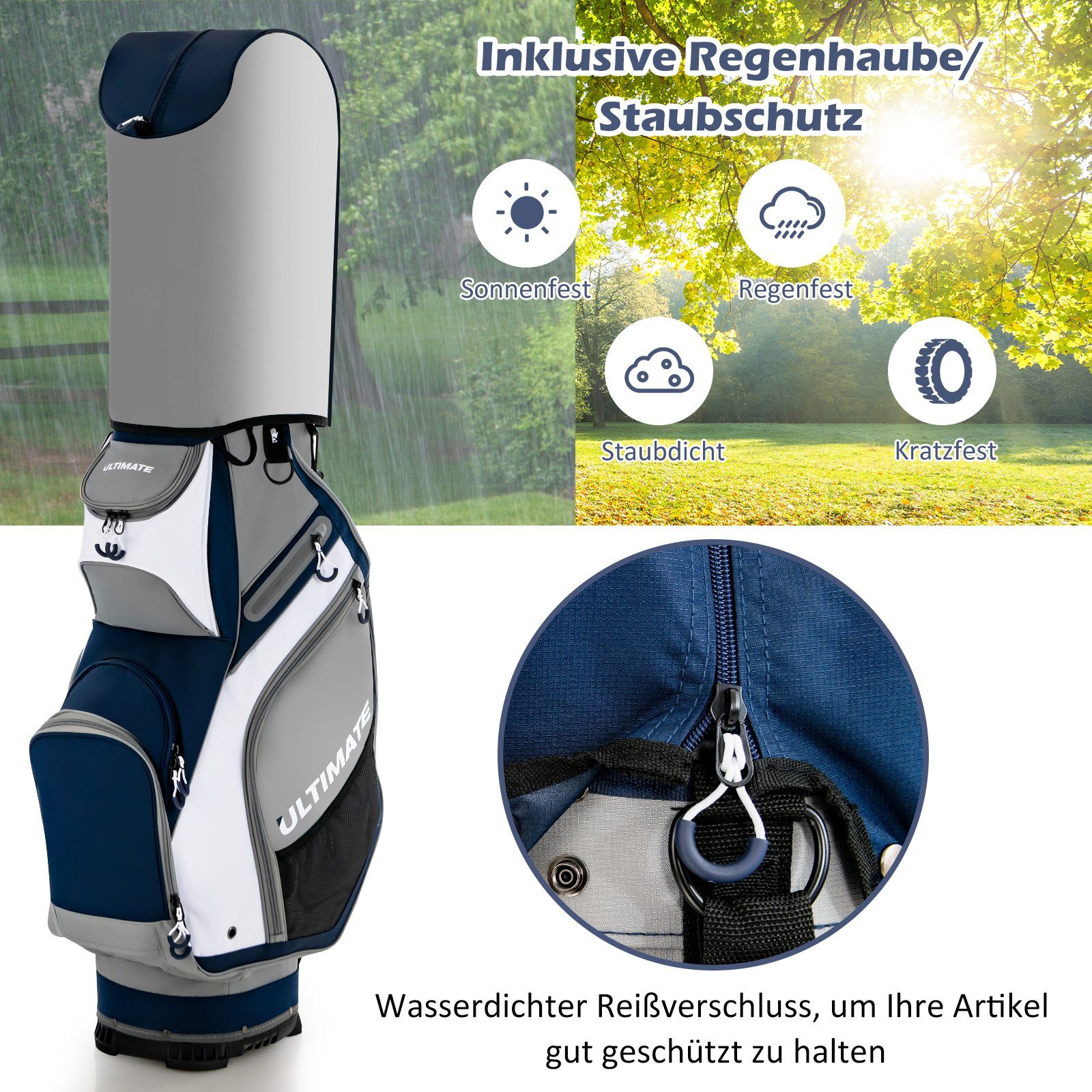 COSTWAY Golfbag-Regenschutz Golftasche, mit 14 Trennwänden