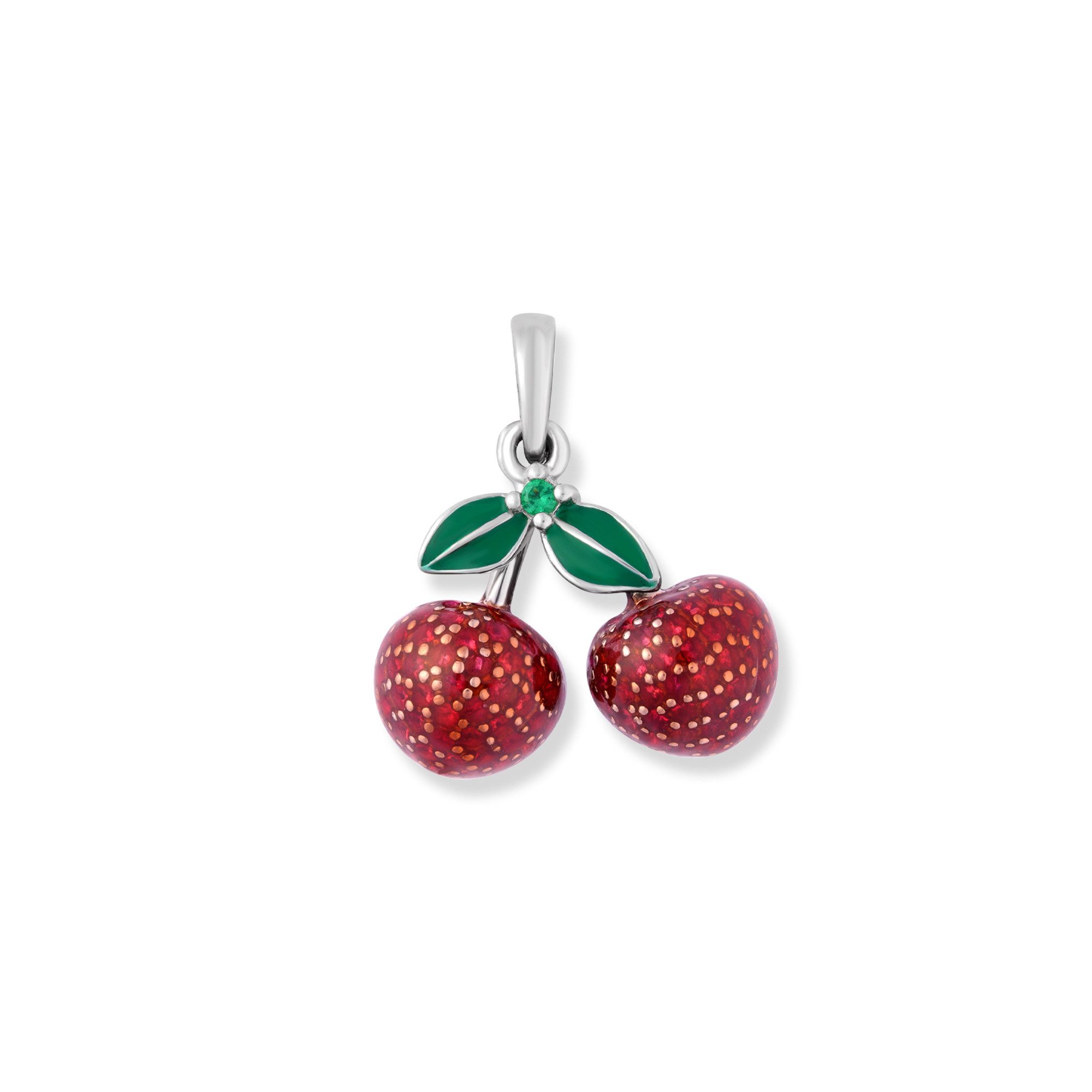 Seinerzeit FLORA & FAUNA Kettenanhänger Kiri Kirschen Anhänger (1-tlg), Material: 925 Sterling Silber, rhodiniert, geschwärzt mit Emaille
