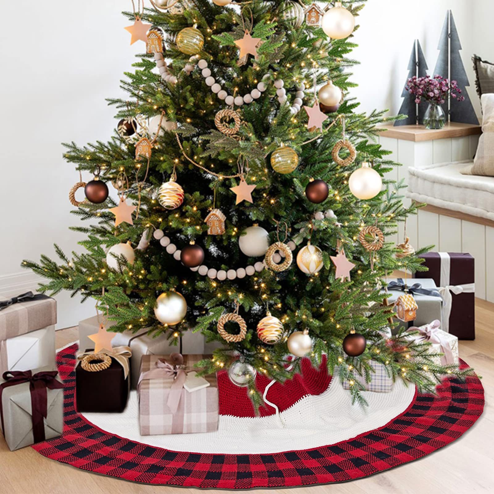KAHOO Baumteppich Ø124cm Baumrock, Rund, Weihnachtsdeko, Weihnachtsbaumschmuck