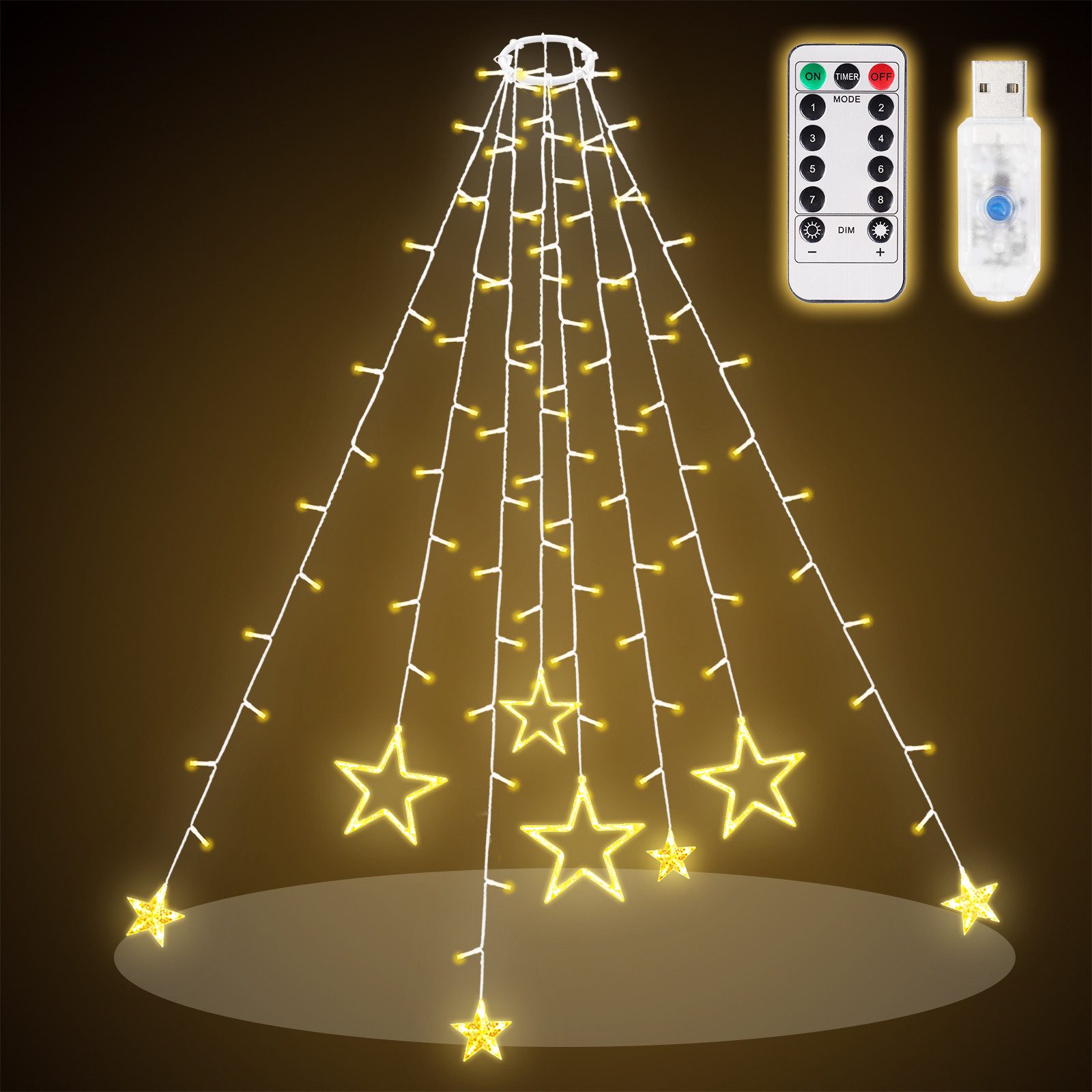 Salcar LED-Lichterkette Christbaumbeleuchtung mit Ring Sterne Lichterkette günstig online kaufen