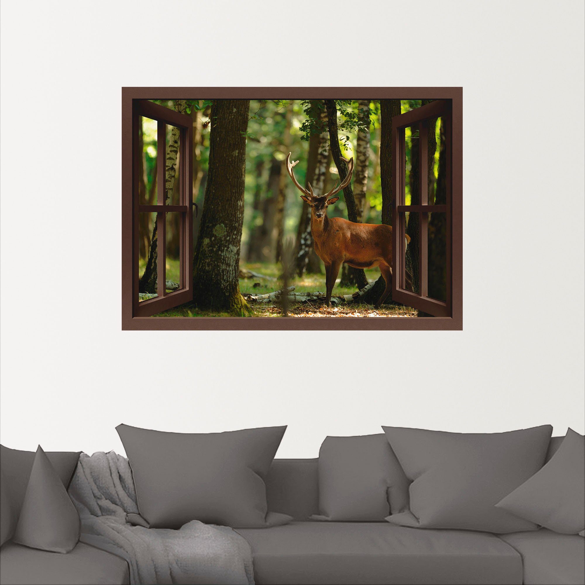 Wandaufkleber Wald, als versch. Leinwandbild, Poster - Fensterblick (1 Größen oder in Hirsch St), Wandbild Fensterblick - Artland 4