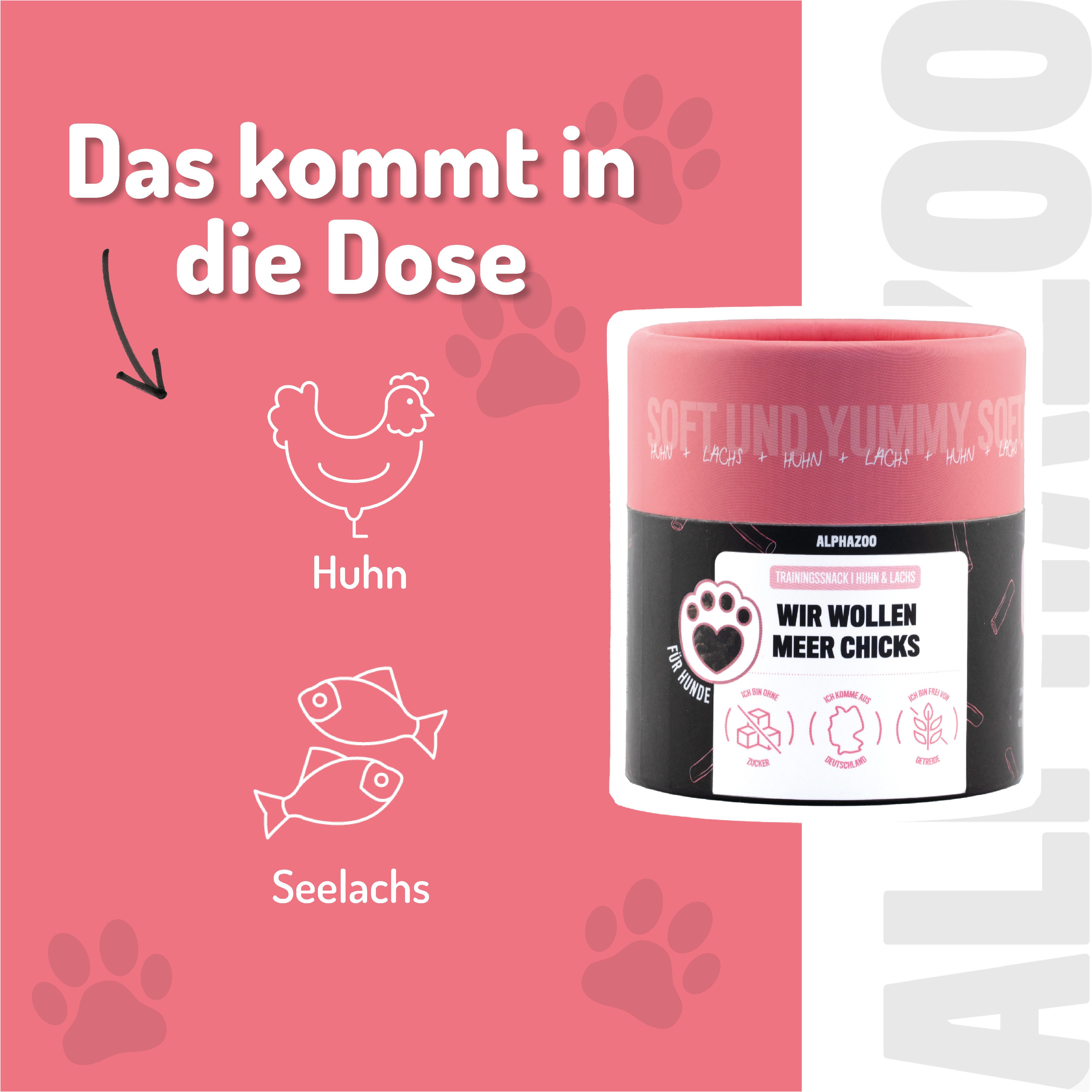 ALPHAZOO Wir wollen Meer Chicks 3 x 65g Lachs & Huhn, Snack für: Hunde