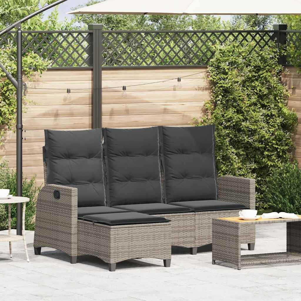 vidaXL Loungesofa Gartensofa mit Liegefunktion Kissen L-Form Grau Poly Rattan, 1 Teile