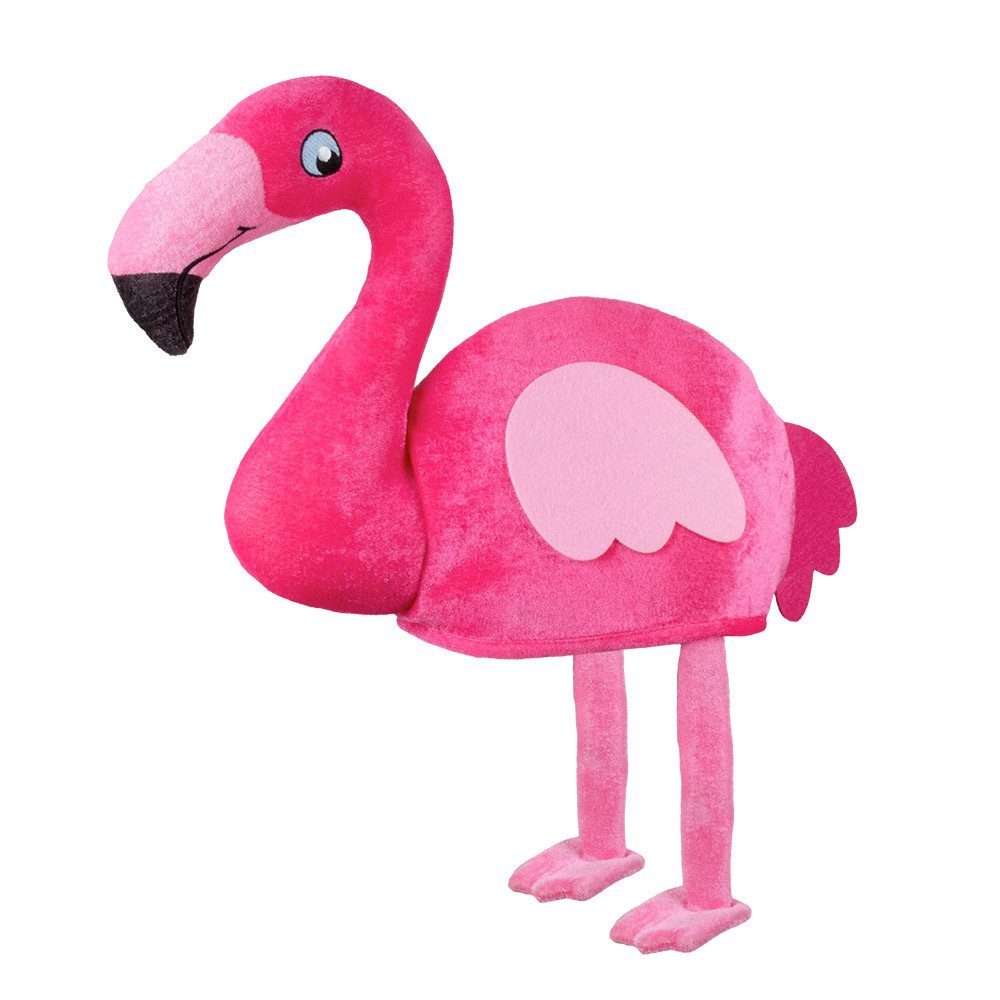 Boland Kostüm Hut Flamingo lustiger Tier-Hut in Pink Karneval Accessoire für Party, witziger Kopfschmuck im pinken Plüsch - Spaßfaktor