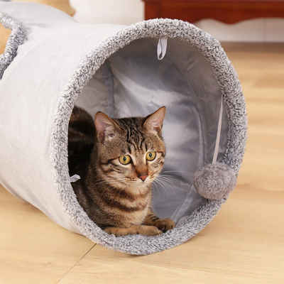 CALIYO Tier-Intelligenzspielzeug Katzentunnel Katzenspielzeug Faltbar Spieltunnel, für alle Katzen Kaninchen Welpen und kleine Tiere 2 Höhlen 130 * 30cm