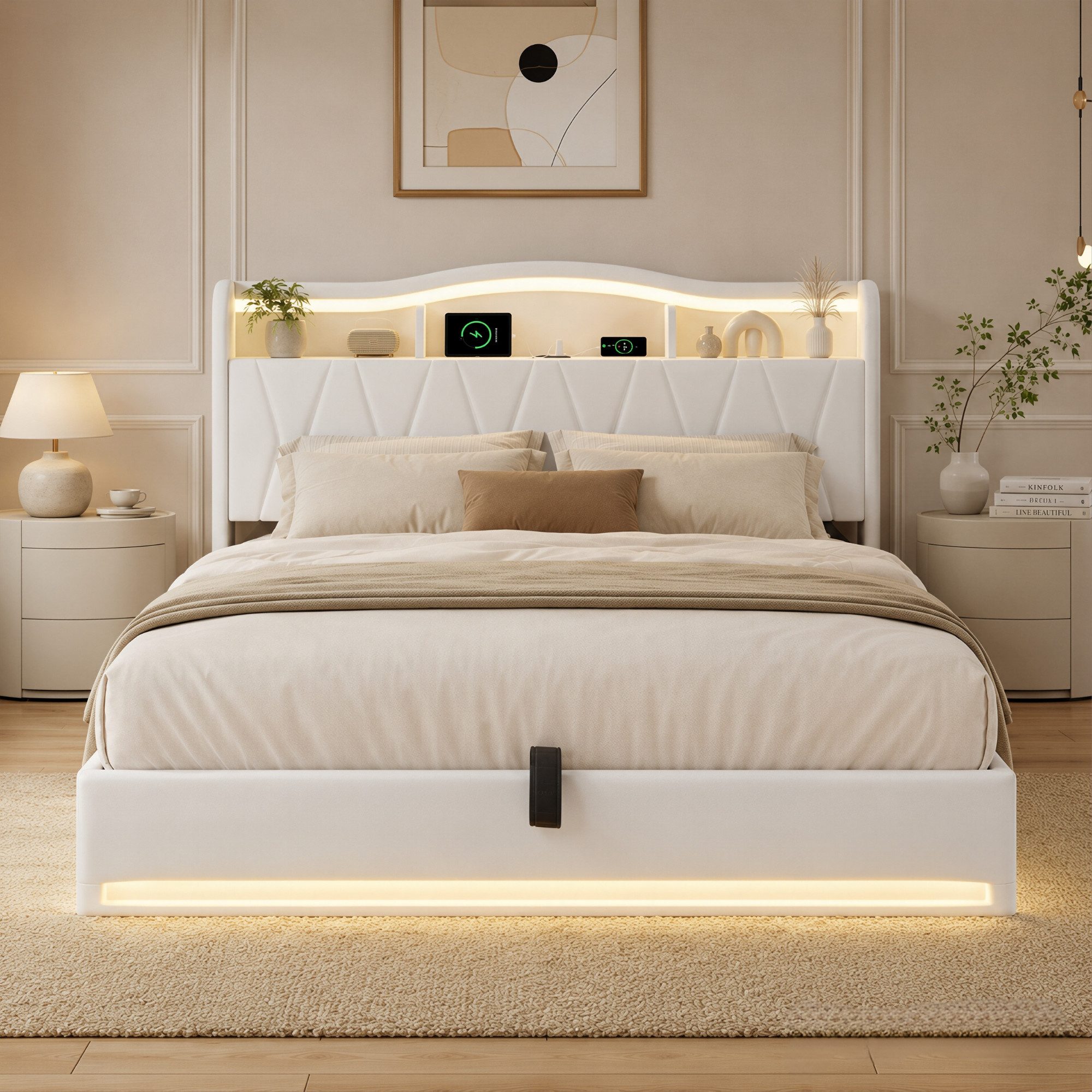 Simurq Polsterbett Doppelbett Bett 140x200 mit Stauraum, LED-Beleuchtung und USB-Port (Packung, 1-tlg., Hydraulisches Stauraumbett mit bettkasten, Samt), Jugendbett Stabiler Metallrahmen