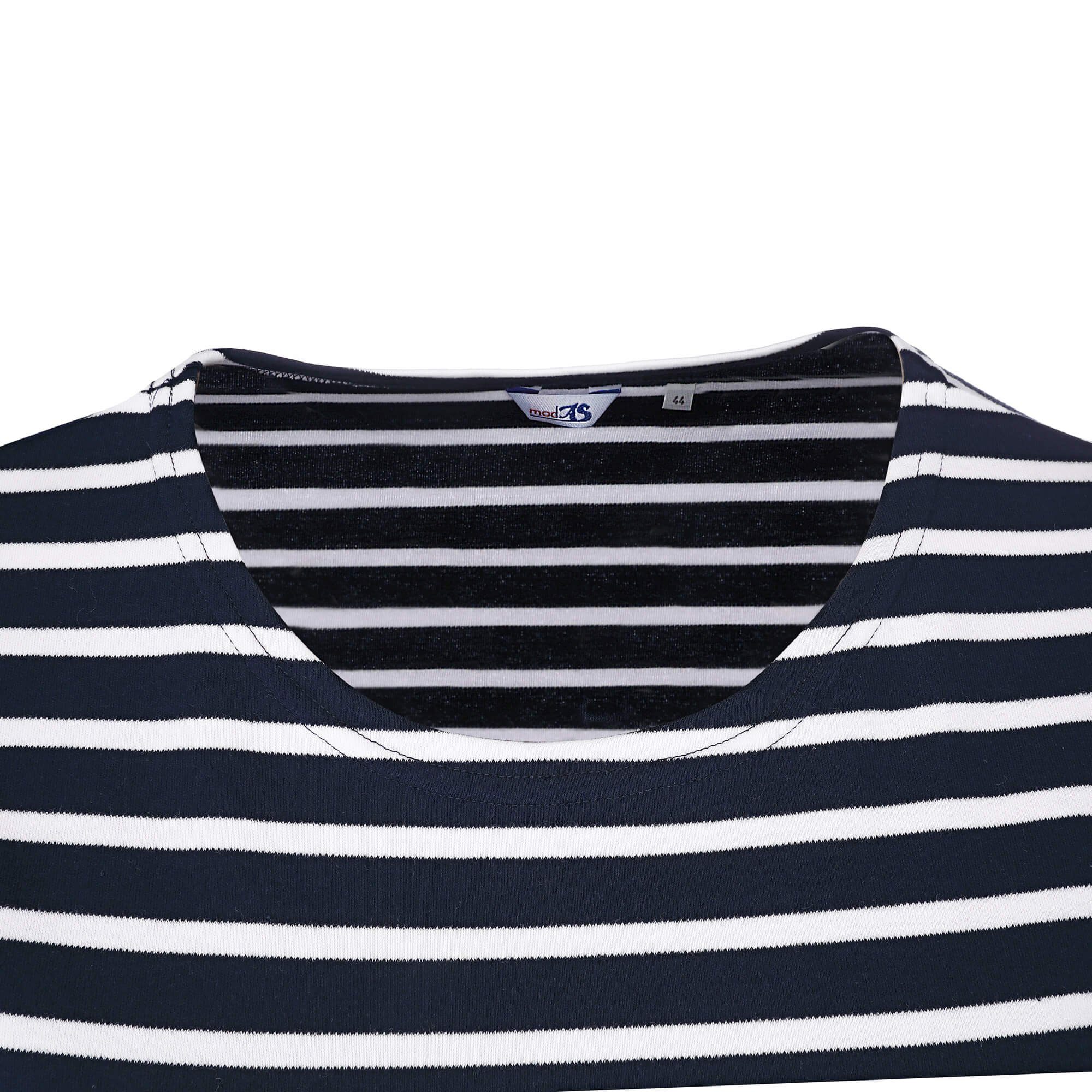 modAS Rundhalsshirt 25703 Damen Long-Shirt 1/2-Arm Streifen Maritim mit modischer Schnürung