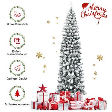 COSTWAY Künstlicher Weihnachtsbaum »Bleistift Tannenbaum«, 225 cm, inkl. 641 PVC Zweige mit Schnee und Metallständer, weiß+grün