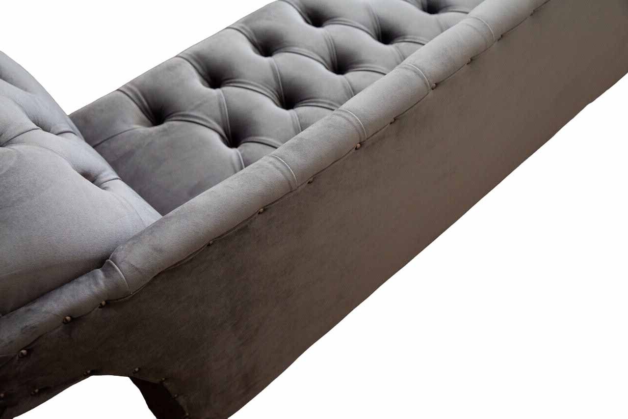 STOFF SAMT CHESTERFIELD LOUNGE CHAISE SOFA LUXUS GRAUER JVmoebel Chesterfield-Sofa