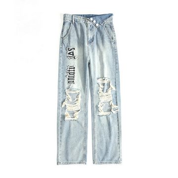 RUZU UG Slouchy Jeans Helle, lockere Damenjeans für Frühling und Sommer mit Löchern