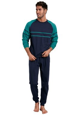 le jogger® Pyjama Schlafanzug für Herren im Doppelpack (Packung, 4 tlg., 2 Stück) in langer Form mit aufgesetzten Streifen