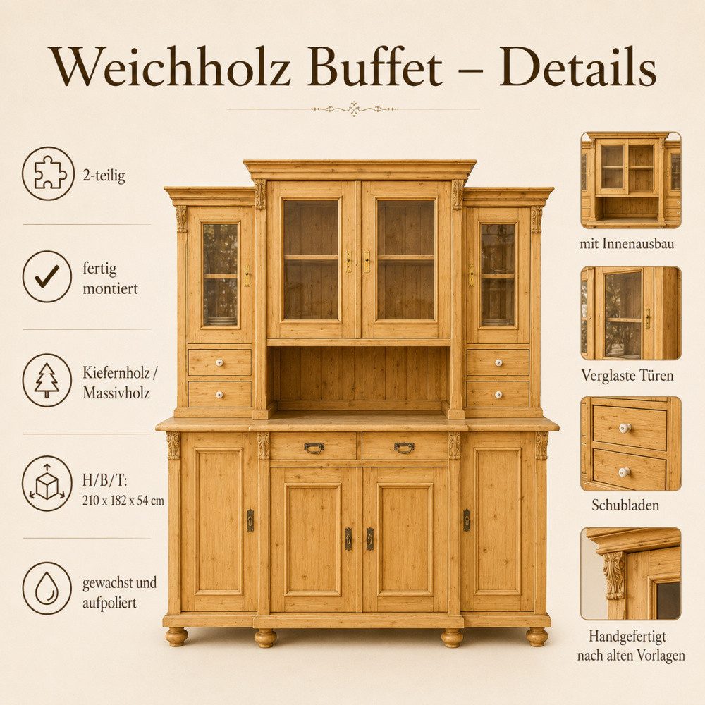 Wohnpalast Buffet Landhaus Schrank - Küchen Kredenz - Buffetschrank