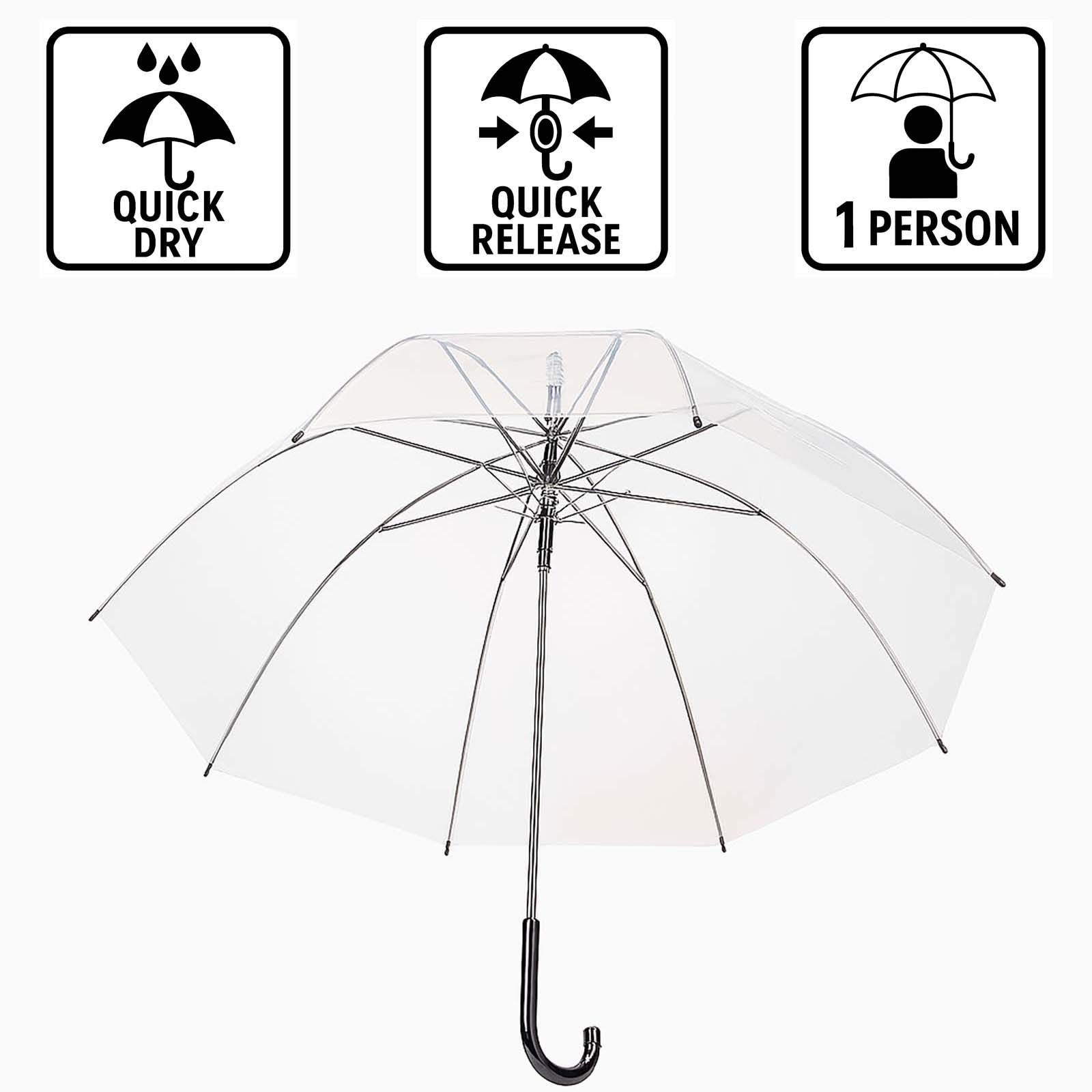 BURI Stockregenschirm Automatik Regenschirm transparent 88cm Stockschirm Schirm durchsichtig – Bild 3 von 5