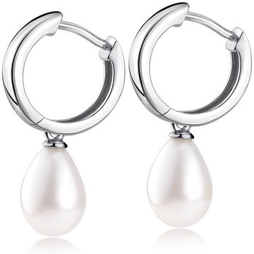 Materia Paar Creolen Damen Perlen / Perlenanhänger Weiß SO-431, 925 Sterling Silber, rhodiniert