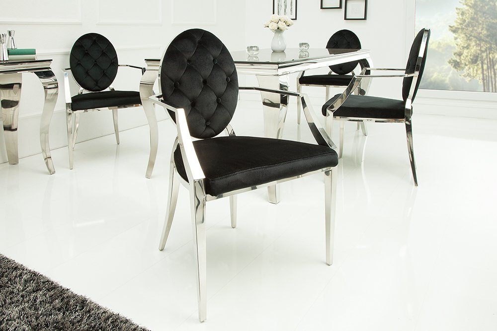 riess-ambiente Esszimmerstuhl MODERN BAROCK schwarz / silber, Esszimmer · Samt · Edelstahl · mit Armlehne | Stühle