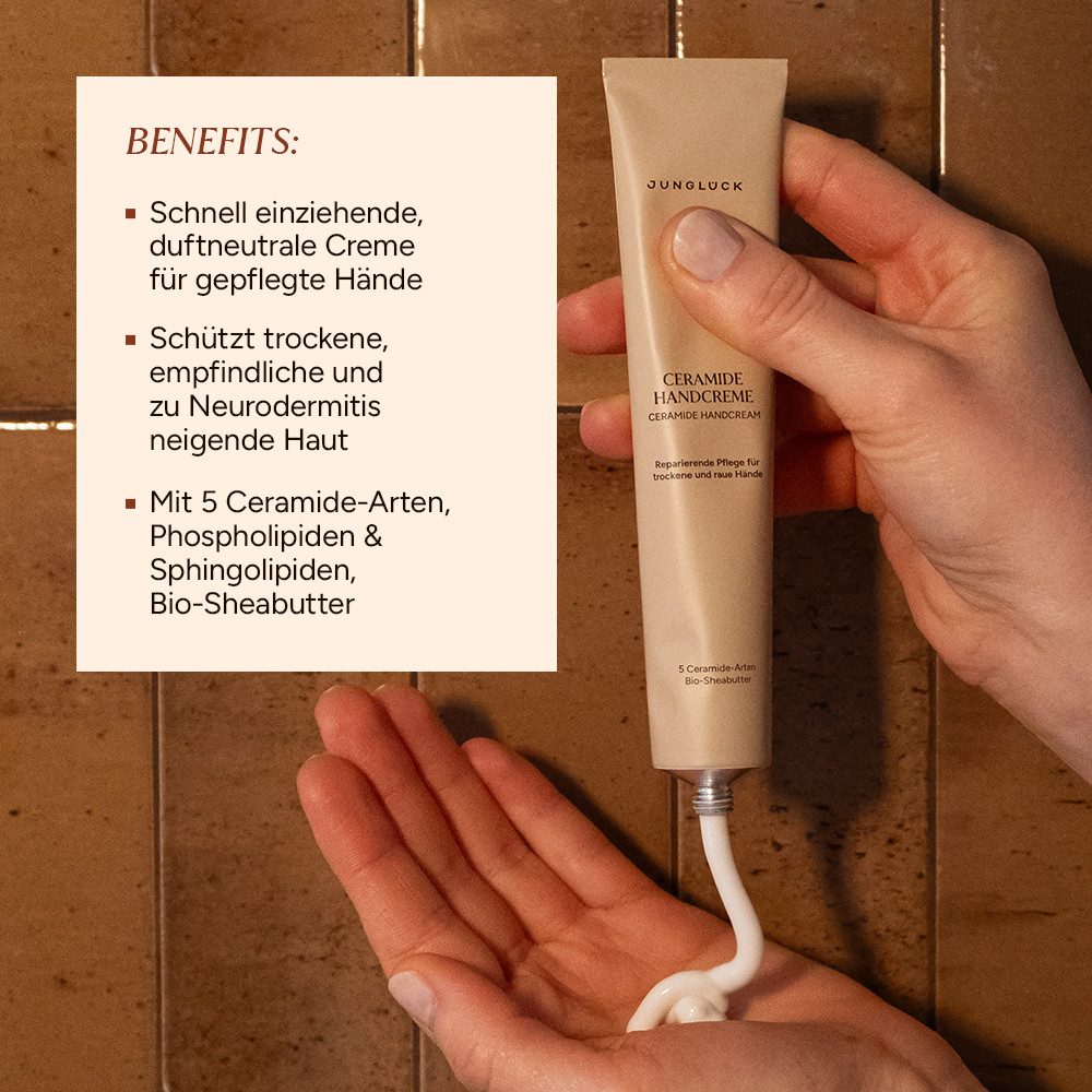 JUNGLÜCK Handcreme Ceramide Handcreme, 1-tlg., Hautbarrierestärkende Pflege für trockene und raue Hände