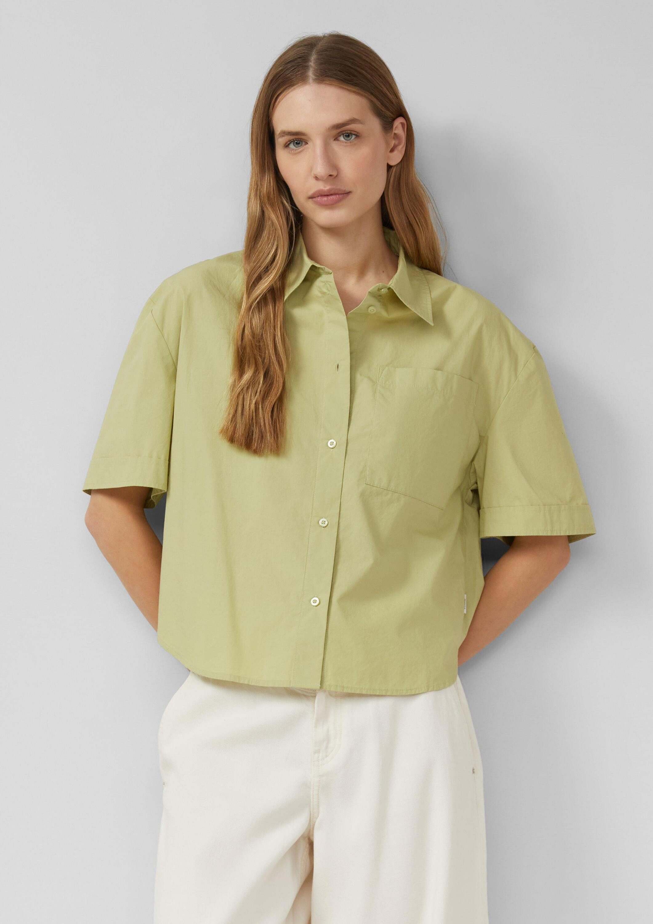 s.Oliver Kurzarmbluse Bluse Boxy Popeline-Bluse mit Brusttasche