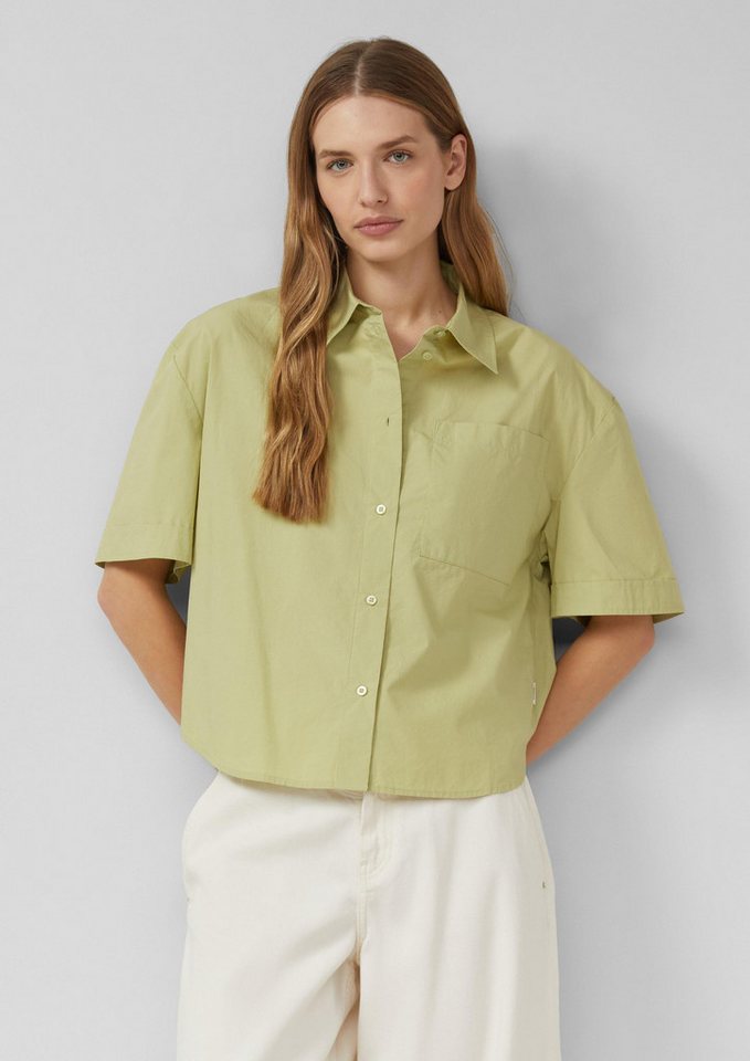 s.Oliver Kurzarmbluse Bluse Boxy Popeline-Bluse mit Brusttasche