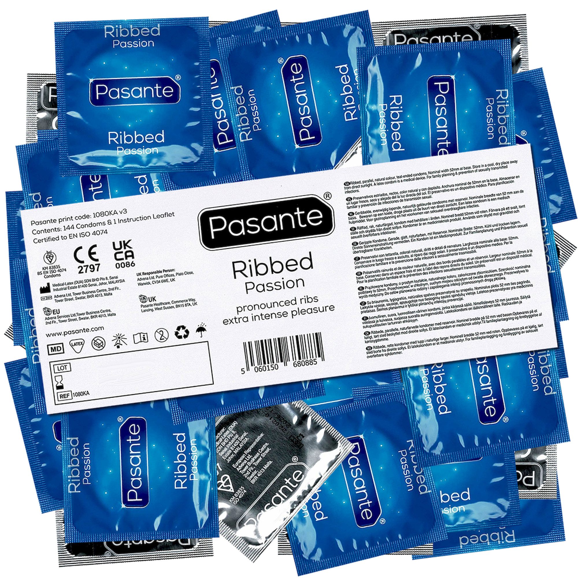 Pasante Kondome Pasante Bulk-Pack: Ribbed (Passion), 144 Kondome