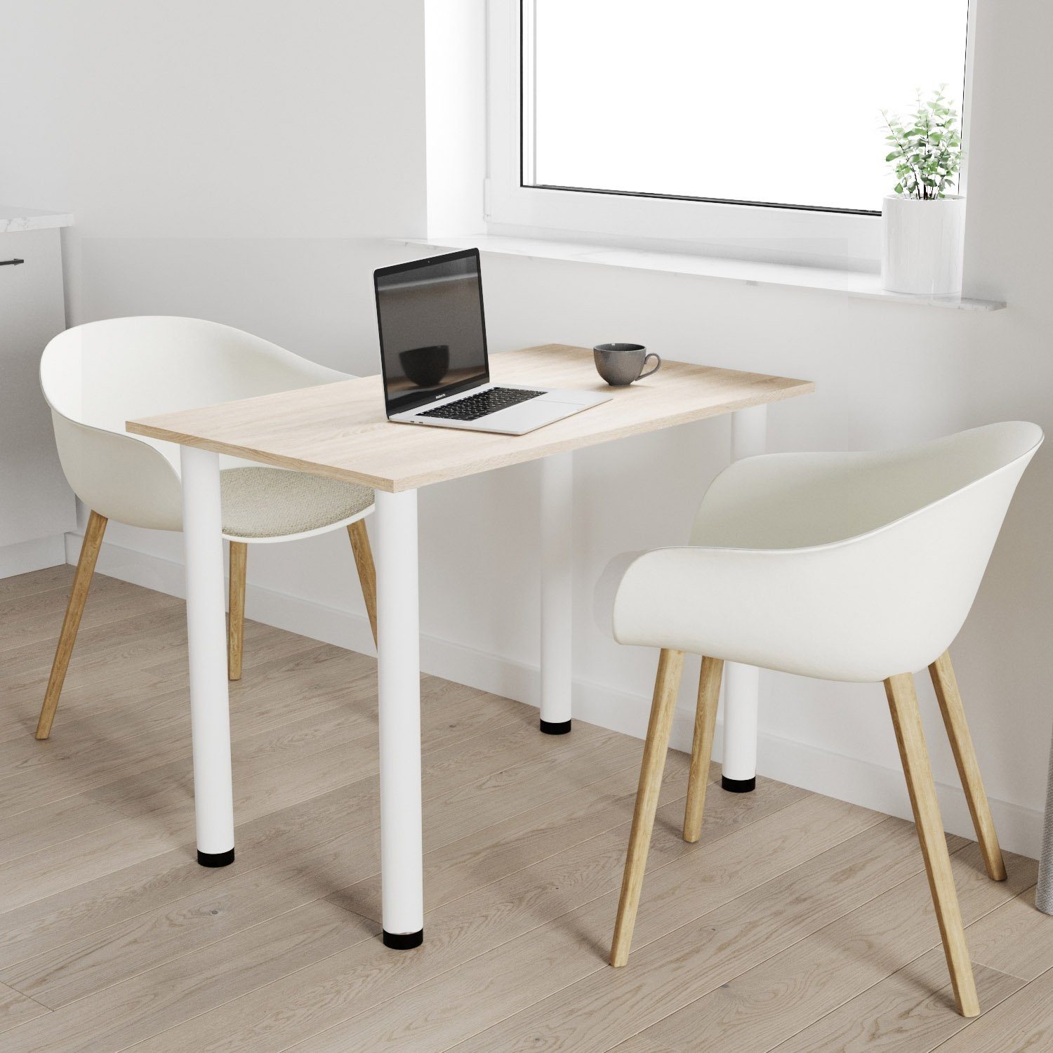 AKKE Esstisch, Esszimmertisch mit weißen Beinen Küchentisch Bürotisch 2mm PVC Sonoma