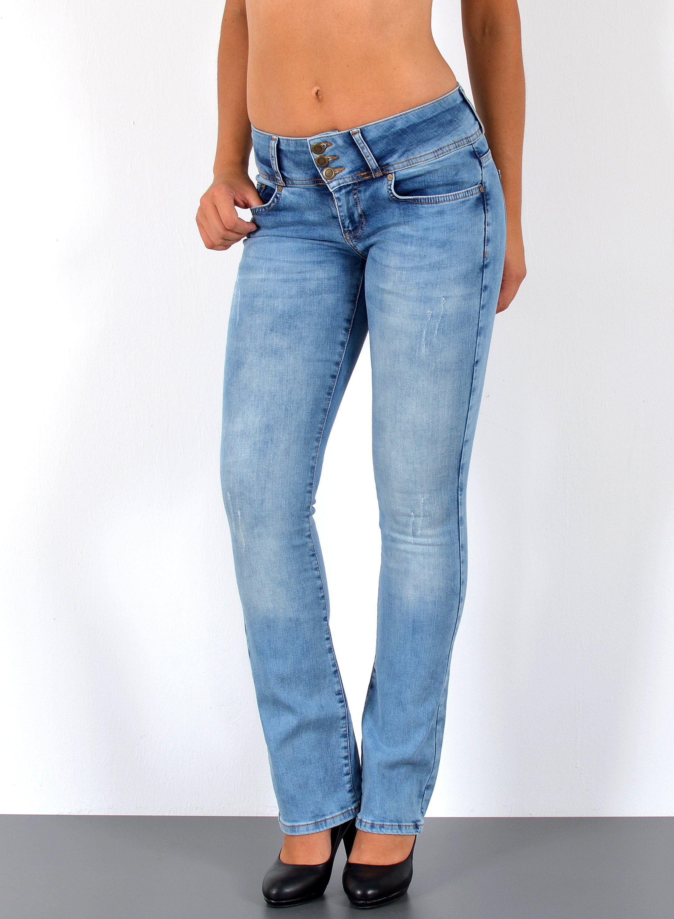 ESRA Bootcut-Jeans Low Waist Jeans Damen Bootcut Stretch Flared Jeans Wide günstig online kaufen