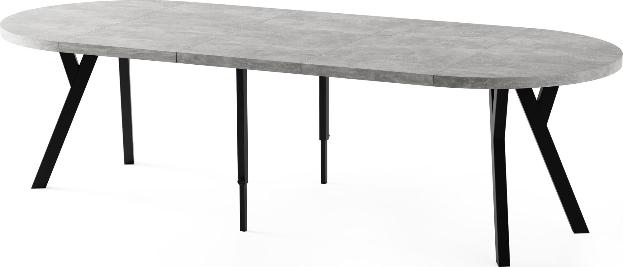 WFL GROUP Esstisch Twixy ausziehbar rund industrial mit schwarzen Holzbeinen (MADE IN EU, erhältlich in 2 Größen – Durchmesser 100 cm, ausziehbar auf 250/300 cm), XXL groß extra lang Ausziehtisch für 5-16 oder 5-14 Personen