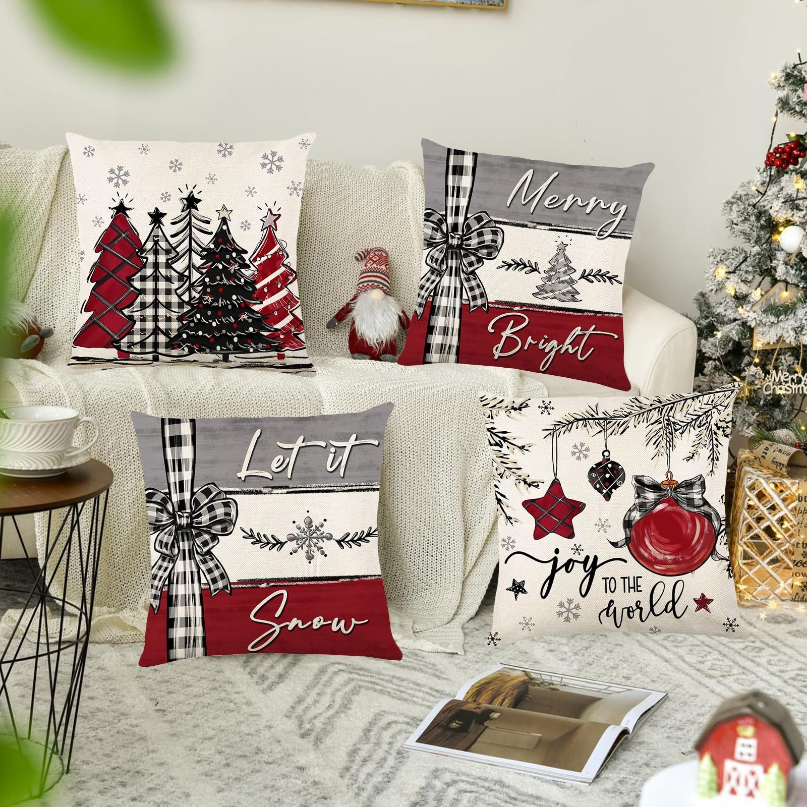 Coonoor Kissenbezug 4er Set Weihnachtskissenbezüge, Weihnachtsbaum günstig online kaufen