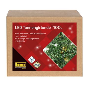 Idena LED-Lichterkette Idena 31870 - LED Tannengirlande mit 100 LEDs in Warmweiß, mit 8 Stund