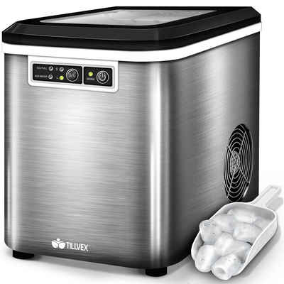 tillvex Eiswürfelmaschine 2,2 Liter Wassertank Ice-Maker LED-Display & Selbstreinigungsfunktion, Edelstahl 12 kg - 24 h, Eiswürfelbereiter