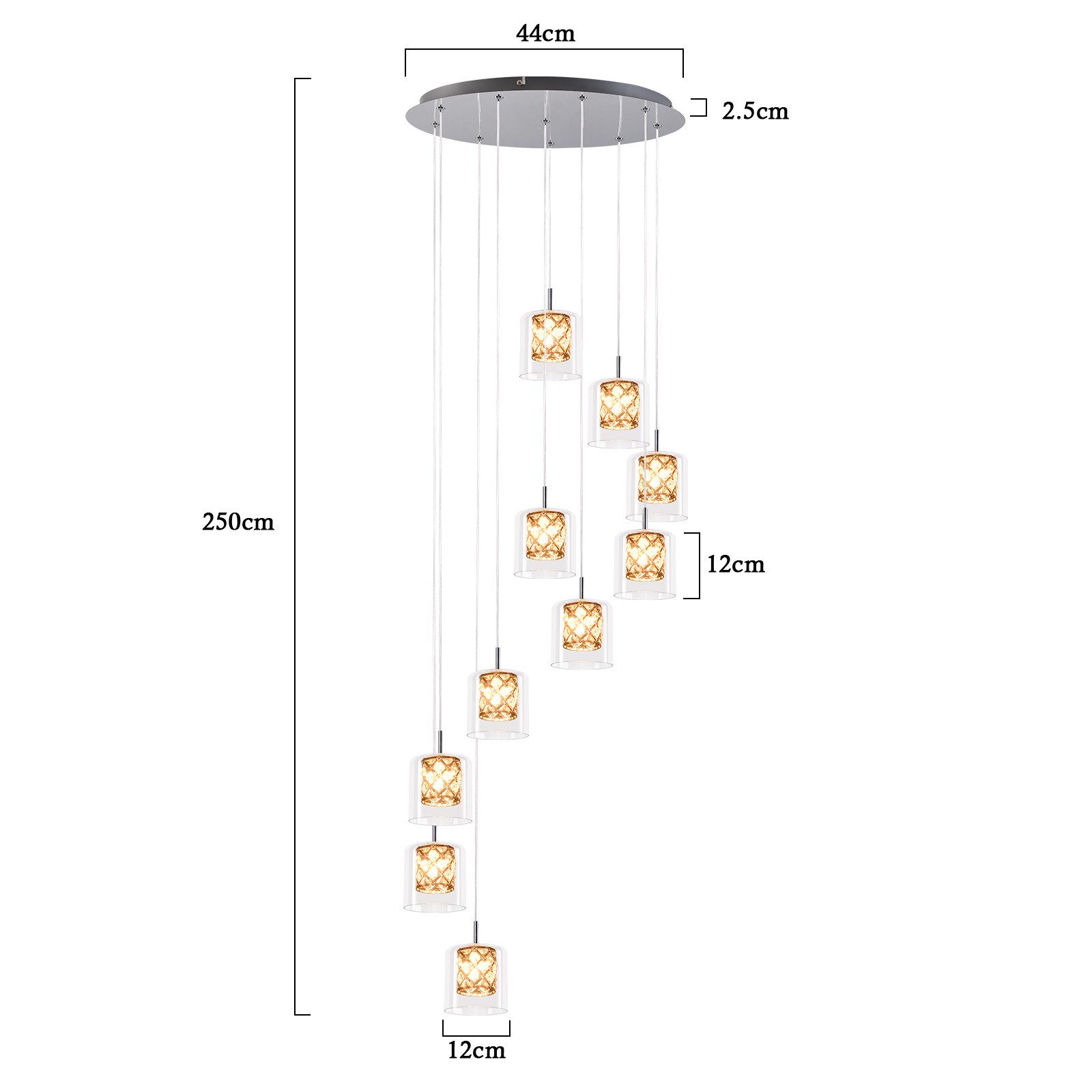 ZMH Pendelleuchte Esszimmer 10 Flammig G9 Kristall Glas zilver Hängeleuchte Treppenhaus, Hochwertige Design, ohne Leuchtmittel, 230CM Modern Höheverstellbar Hängeleuchte Küche Esstisch