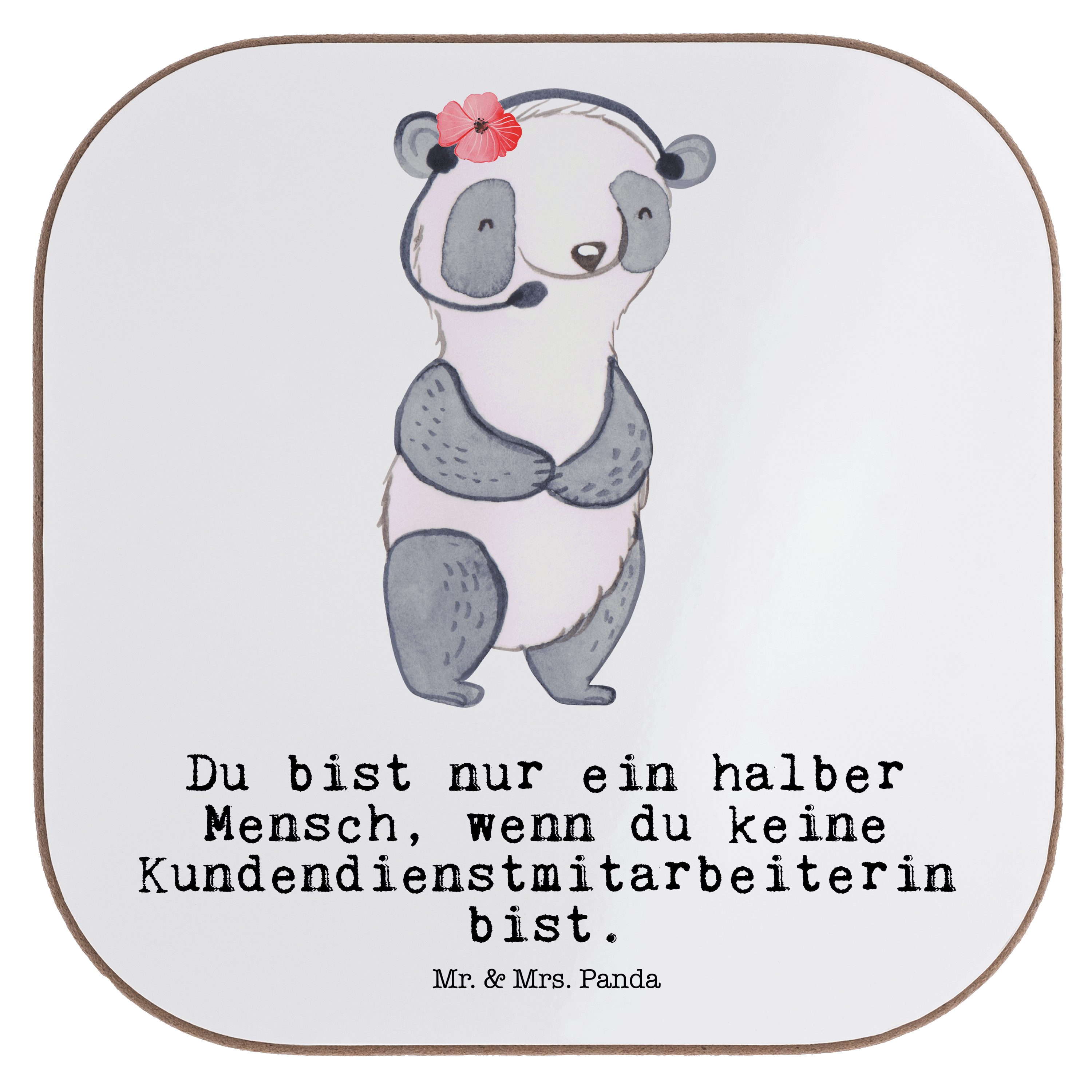 Mr. & Mrs. Panda Getränkeuntersetzer Kundendienstmitarbeiterin mit Herz - Weiß - Geschenk, Bierdeckel, Kol, 1-tlg.