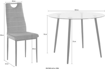 INOSIGN Essgruppe, (Set, 5-tlg), runder Glastisch, Ø 100 cm und 4 Esszimmerstühlen, Bezug aus Samtstoff