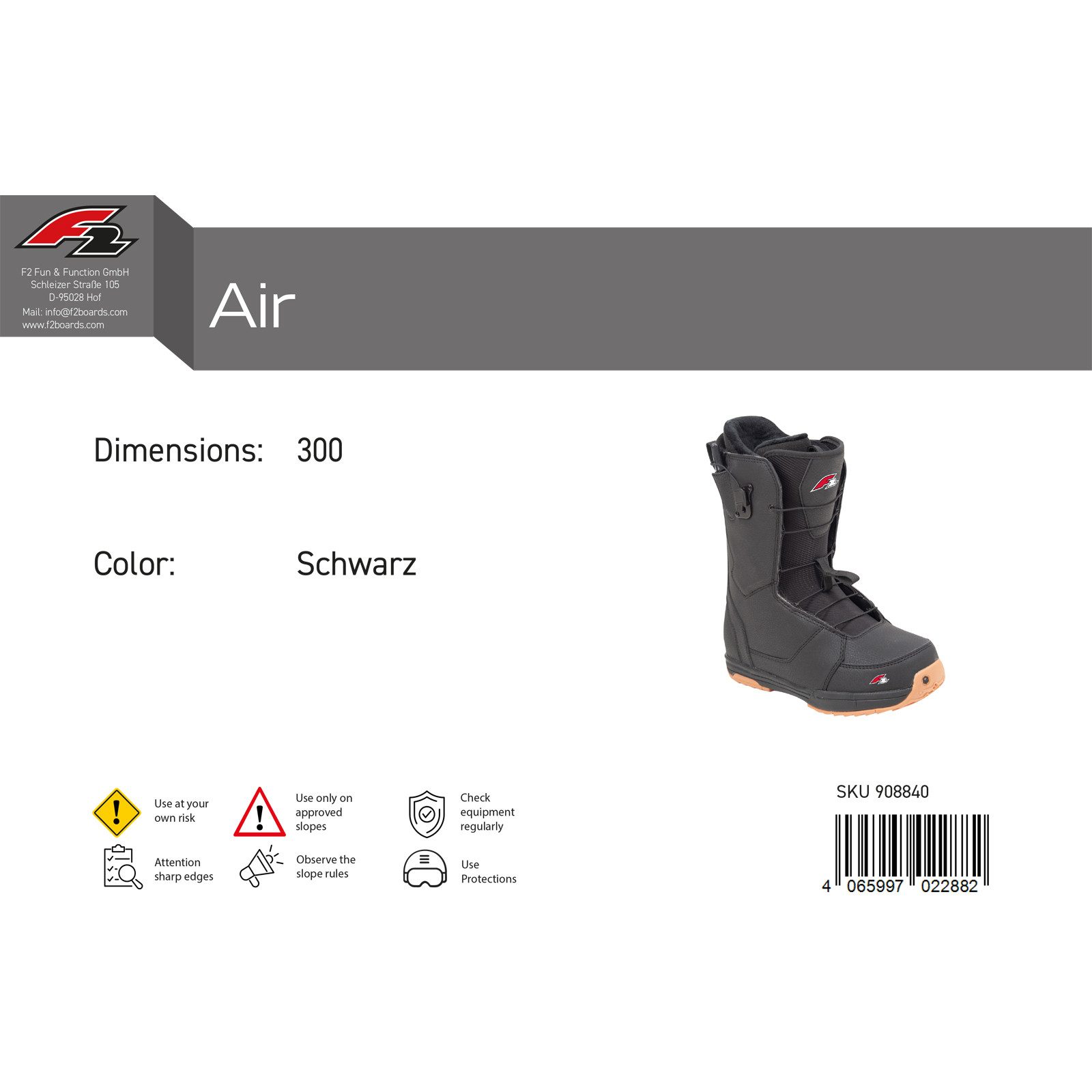 F2 F2 Herren Snowboard Softboots Air Gr. 46 (MP 30,0) Schwarz 2024/25 Snowboardboots