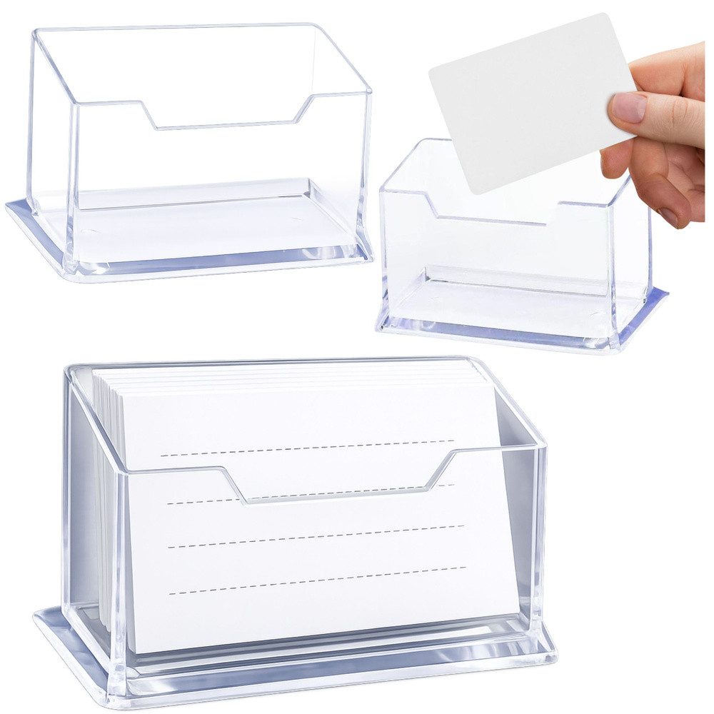 LEAN TOYS Schreibtisch-Organizer Visitenkartenhalter Kartenaufsteller Thekenspender (Spar-Set, 1 St., 11 x 5,5 x 5 cm stabil), transparent, kratzfest, für ca. 50-70 Karten