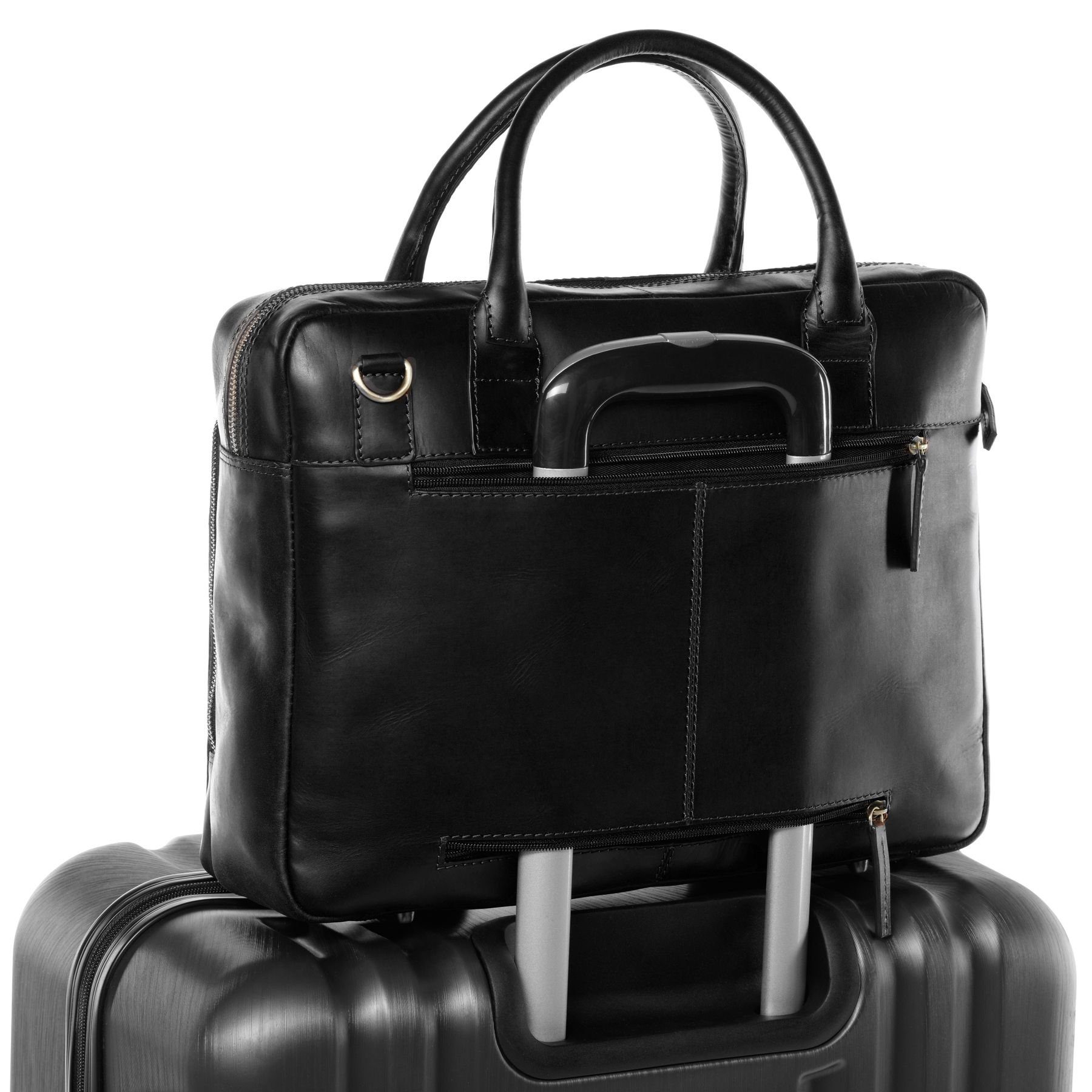 SID & VAIN Laptoptasche echt Leder Aktentasche 15 Zoll Laptop Fach schwarz, Laptoptasche 15,4 Zoll, Aktentasche Echtleder Damen Herren schwarz