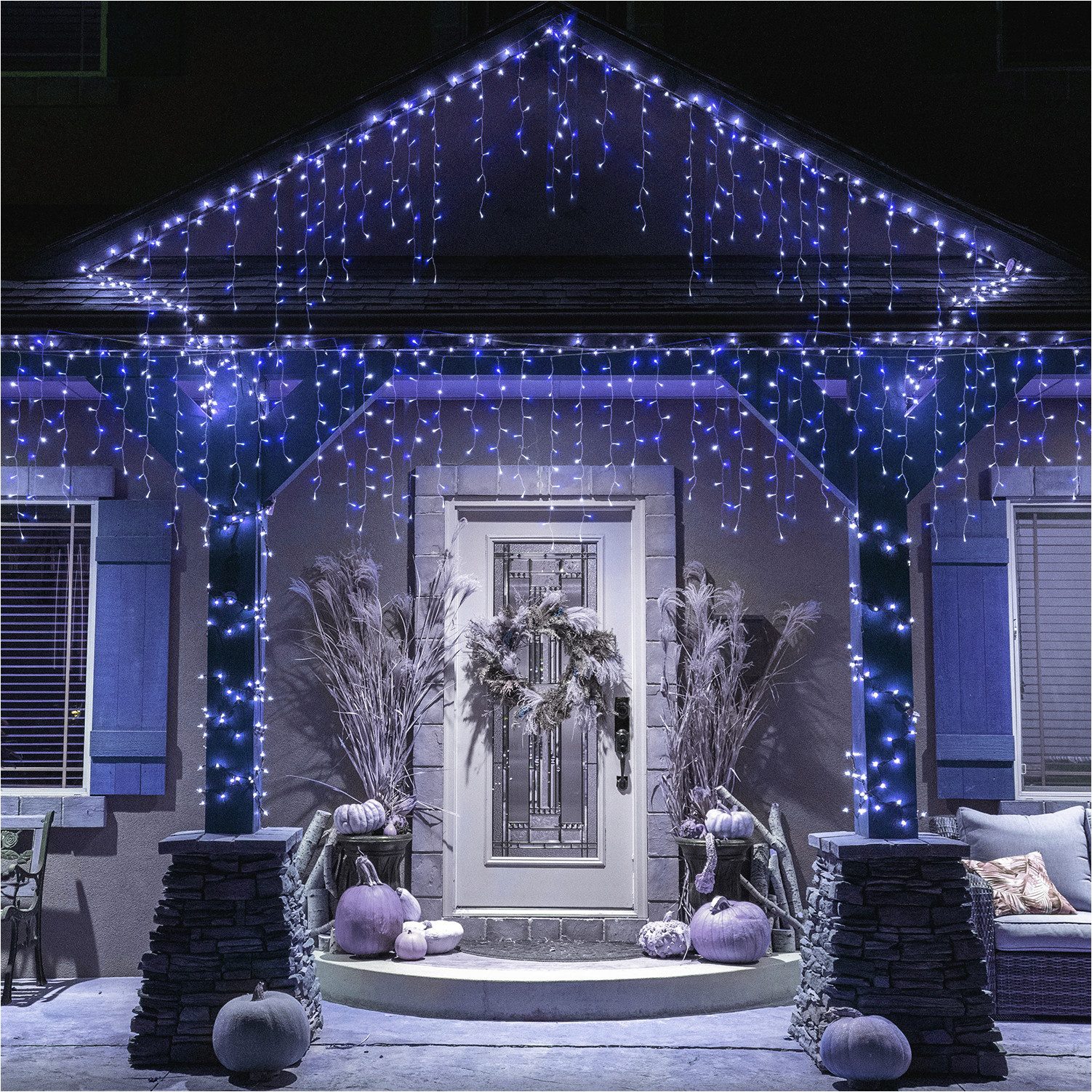 Salcar LED-Lichtervorhang LED Lichterkette Eisregen Lichtervorhang Weihnachtsdeko Aussen 8 Modi, 2m, 80er LED Lichtervorhang, Blauweiß