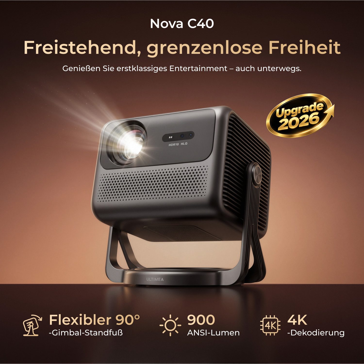 Ultimea Nova C40 Beamer mit 4K Dekodierung und Google TV Beamer (1500:1, 1920 x 1080 px, Dolby Audio, 900 ANSI, HDR10&HLG, mit 90° Gimbal Stand-freiem Design) – Bild 2 von 5