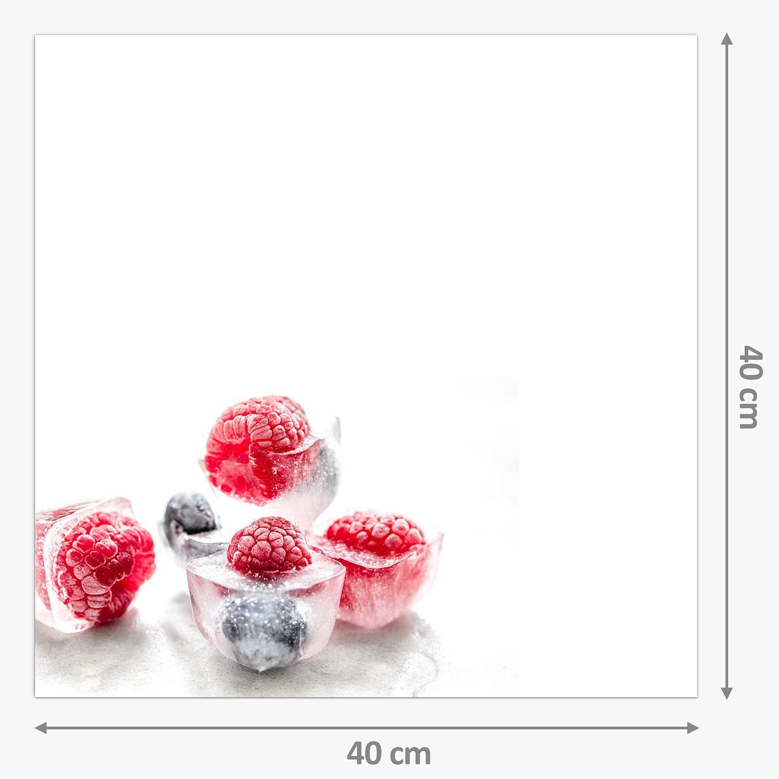 aus Primedeco Spritzschutz Beeren Eiswürfel Küchenrückwand Glas Küchenrückwand Motiv mit