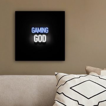 OneMillionCanvasses® Leinwandbild Gaming - Sprichwörter - Gaming-Gott - Schwarz - Neon, (1 St), Leinwand Bilder für Wohnzimmer Schlafzimmer