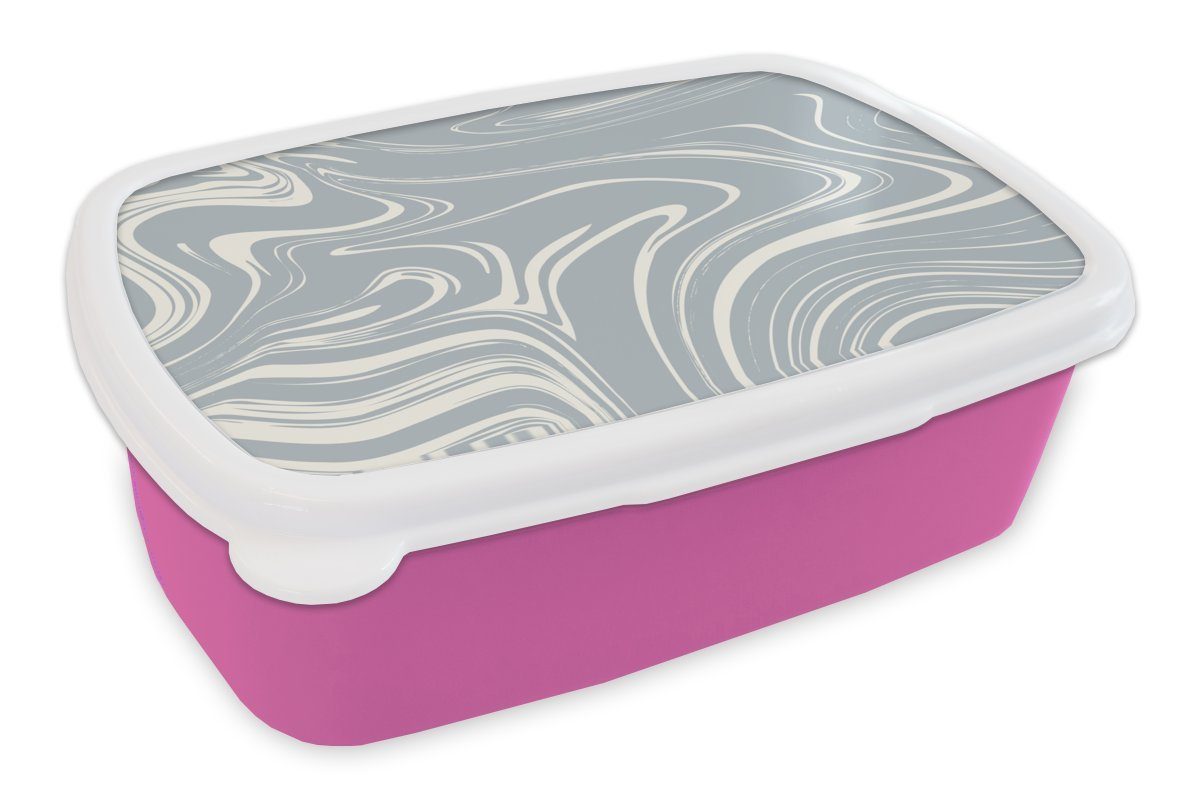 MuchoWow Lunchbox Marmor - Grau - Gelb, Kunststoff, (2-tlg), Brotbox für Erwachsene, Brotdose Kinder, Snackbox, Mädchen, Kunststoff rosa