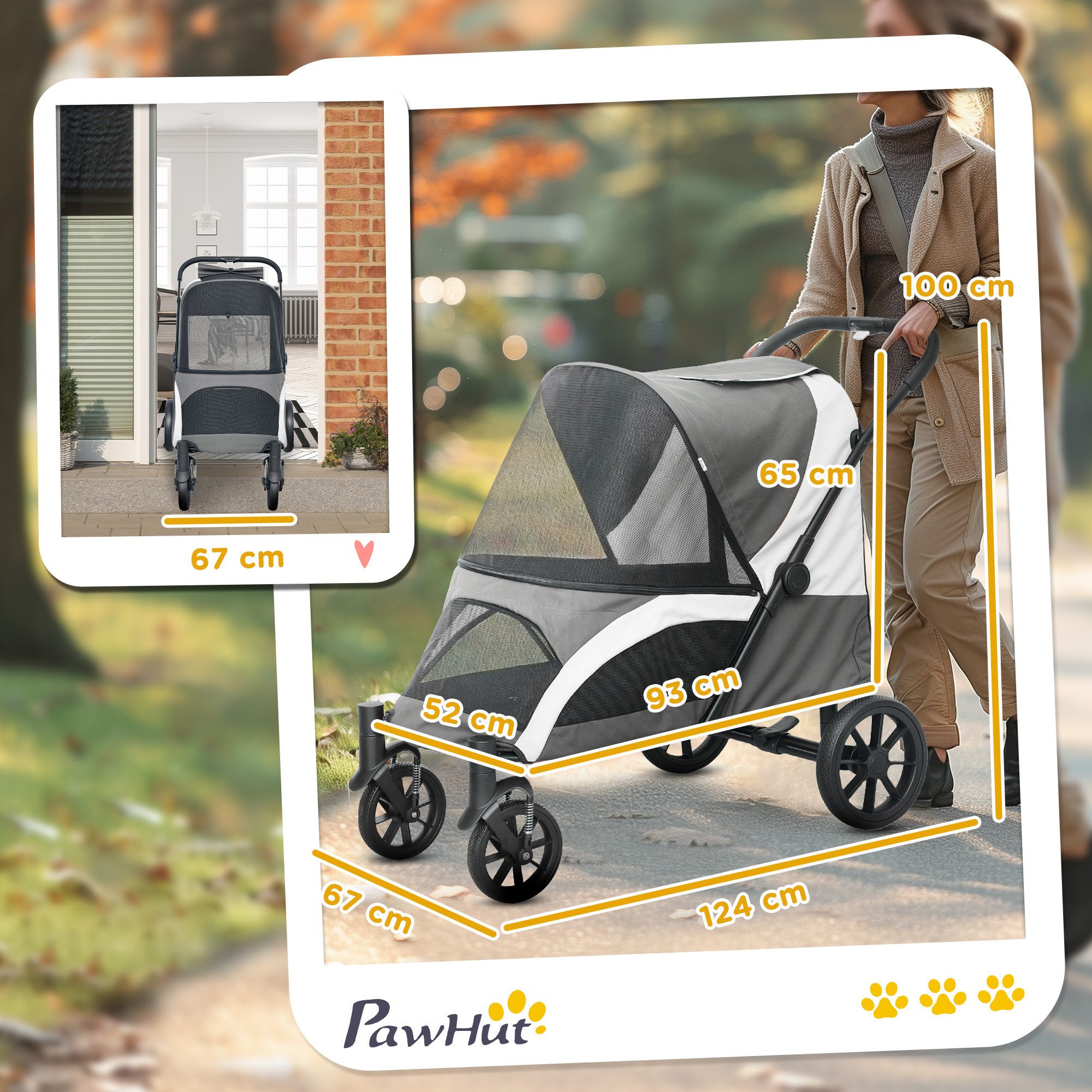 PawHut Hundebuggy Hundewagen klappbar mit Kissen Buggy, (Katzenwagen, 1-tlg), für mittelgroße Hunde & Katzen bis 25 kg, Dunkelgrau